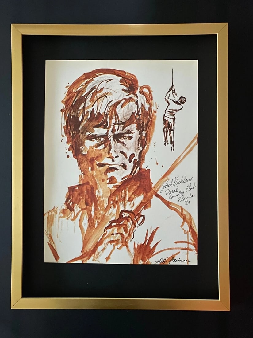 LEROY NEIMAN + JACK NICKLAUS + CIRCA 1970'S + SIGNED PRINT FRAMED!!: FACSIMILE SIGNED IN INK FULL OF COLOR PRINT SIZE OF THE PRINT IS ABOUT 13 X 10 in FRAME COVERS AN AREA OF 17 X 12 in MOUNTED AND FRAMED EXCELLENT CONDITIONS Reserve: $120.00 Shipping: Domestic: Flat-r