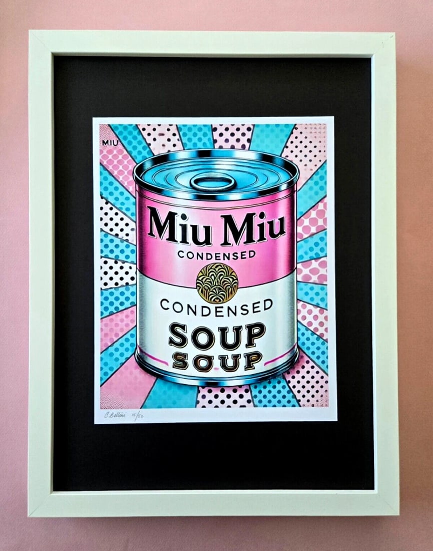 CHIARA BELLINI + MIU MIU SOUP Hand Signed Authentic Print LtdEd COA: In her latest project, Chiara Bellini launched a collection of pop art-inspired soup cans titled Luxury Soup Cans. Inspired by pop art icons like Andy Warhol and his famous soup can series, Bellini re