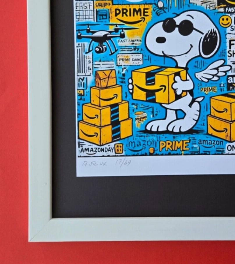AIDAN FLUX | Hand Signed Authentic Print Framed SNOOPY HAS AMAZON PRIME COA - 4