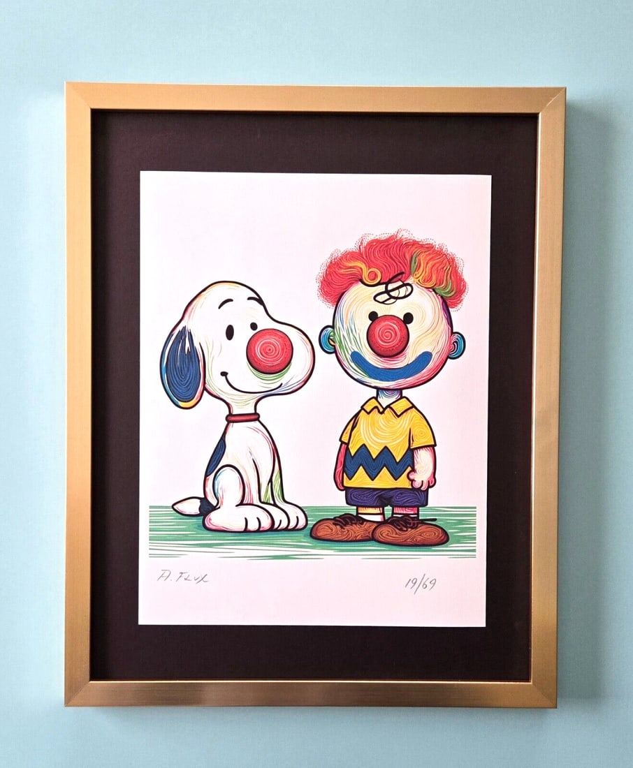 AIDAN FLUX | Hand Signed Authentic Print Framed Snoopy and Charlie Brown COA: This is a one-of-a-kind Hand Signed Authentic Giclee by AIDAN FLUX. From his Series "American Icons" The artist has created a stunning piece of art that features a powerful message about women's empow