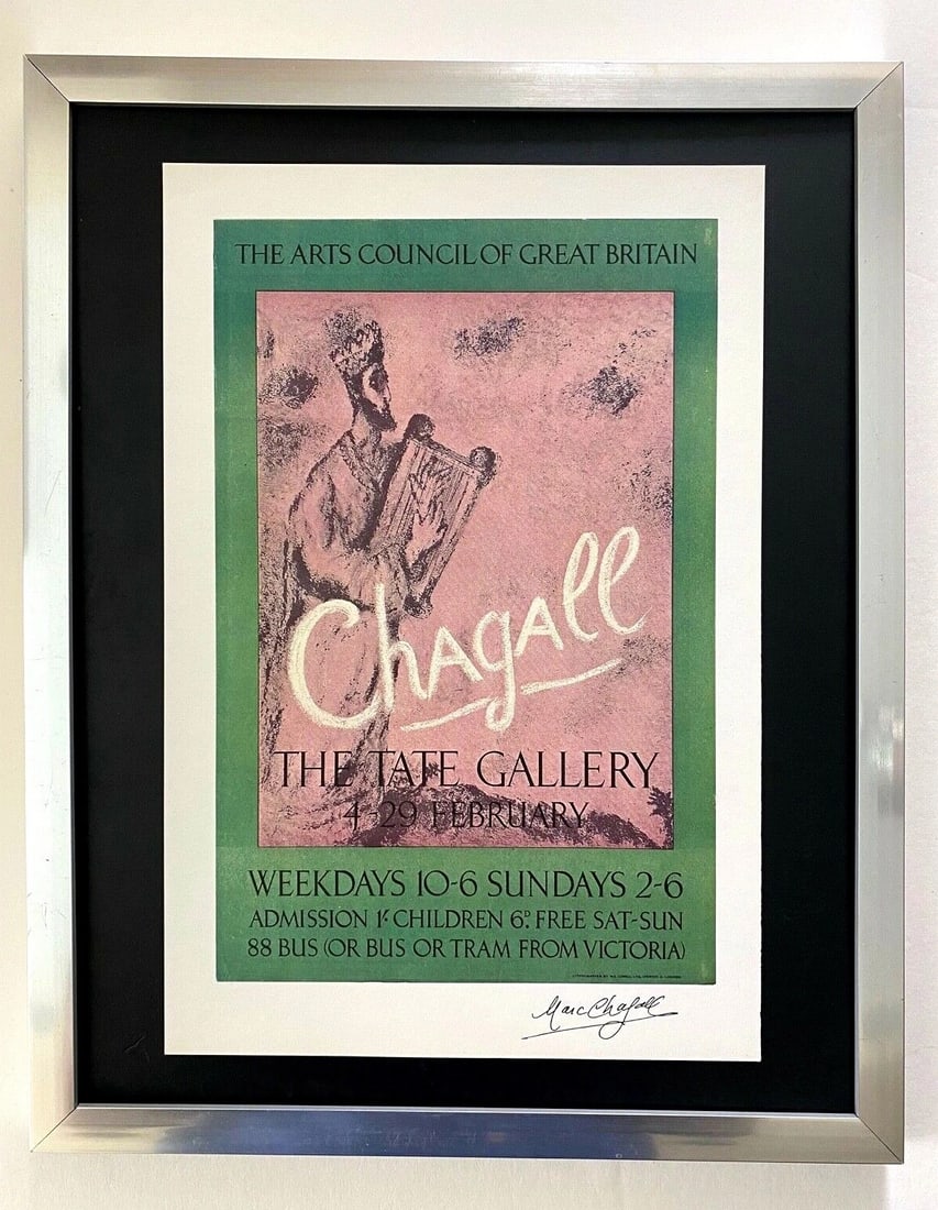 MARC CHAGALL | ORIGINAL VINTAGE 1975 | SIGNED PRINT | MOUNTED IN 11X14 BOARD: Facsimile Signature in Ink Published by Sorlier Art Print is about 12 X 8 in. This piece is mounted on a 11 x 14 in. black acid free premium heavy black board. Ready to be framed at home in your favor