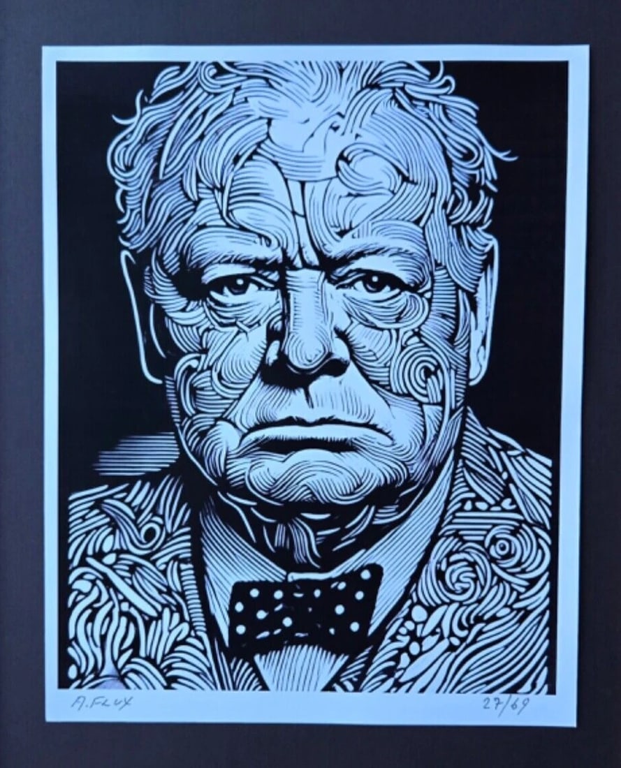 AIDAN FLUX | Hand Signed Authentic Print Framed WINSTON CHURCHILL UK COA - 3