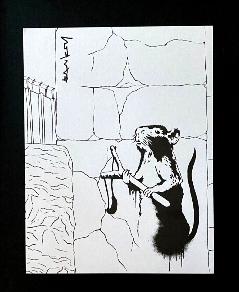 BANKSY + SIGNED GRAFFITI PRINT " THE RAT " + NEW FRAME - 2