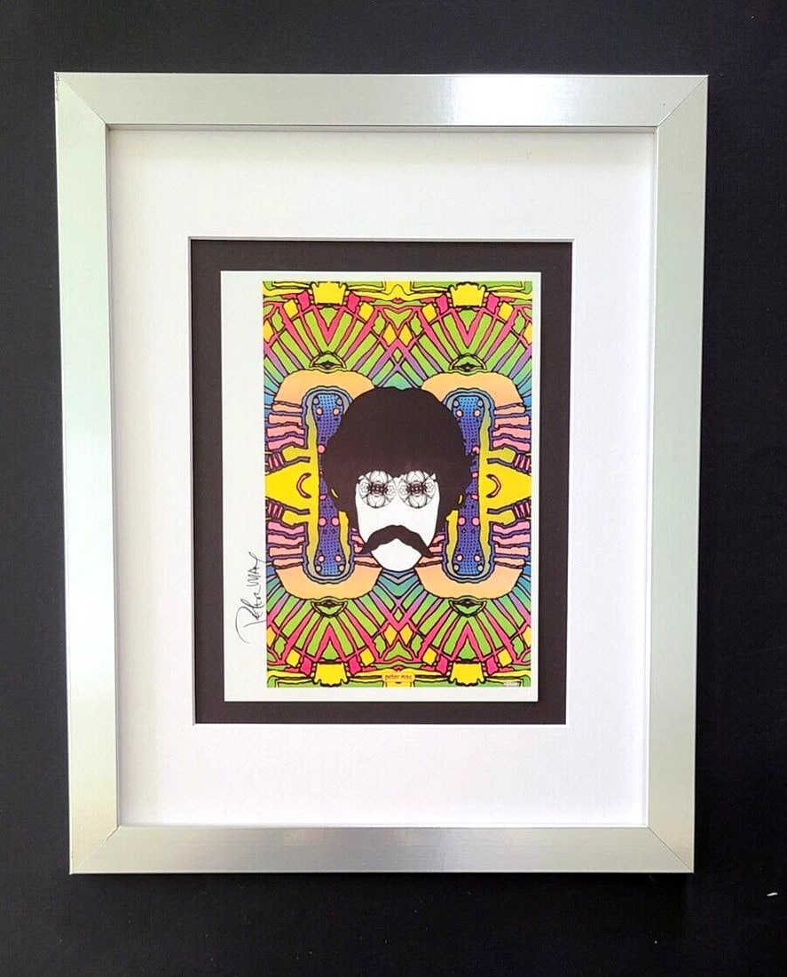 Peter Max | Vintage Print Signed | Matted Mounted & Framed in Silver: Vintage 1989 Offset Lithograph after Peter Max "Self Portrait" Facsimile Signed Art Print is about 9 X 6 in. This piece is mounted on a 11 x 14 in. black acid free black board. Matted in White. Framed