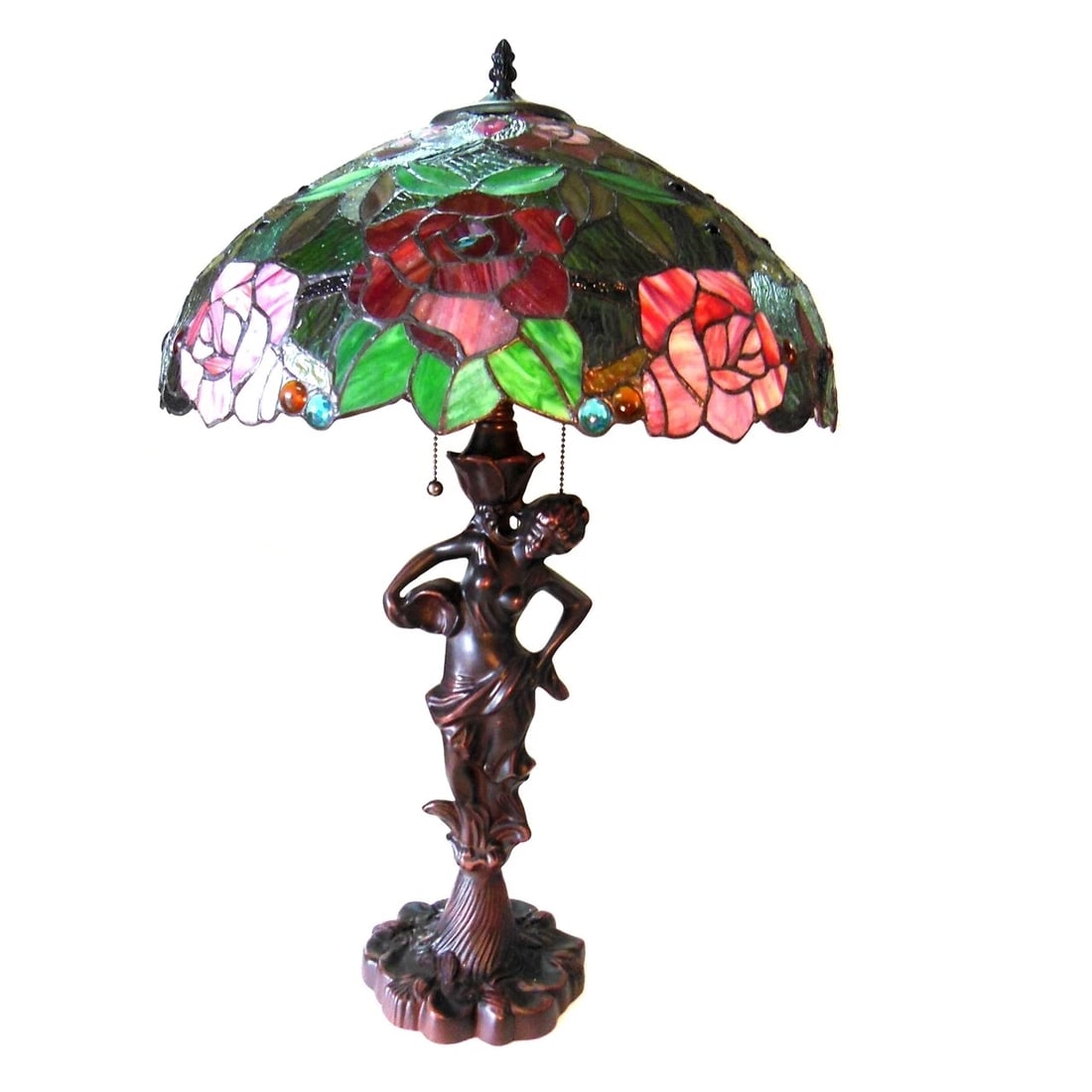27" Stained Glass Pull chain Table Lamp Statue Base - 2