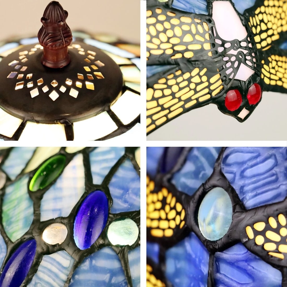 17" Blue Stained Glass Dragonfly Table Lamp - 4