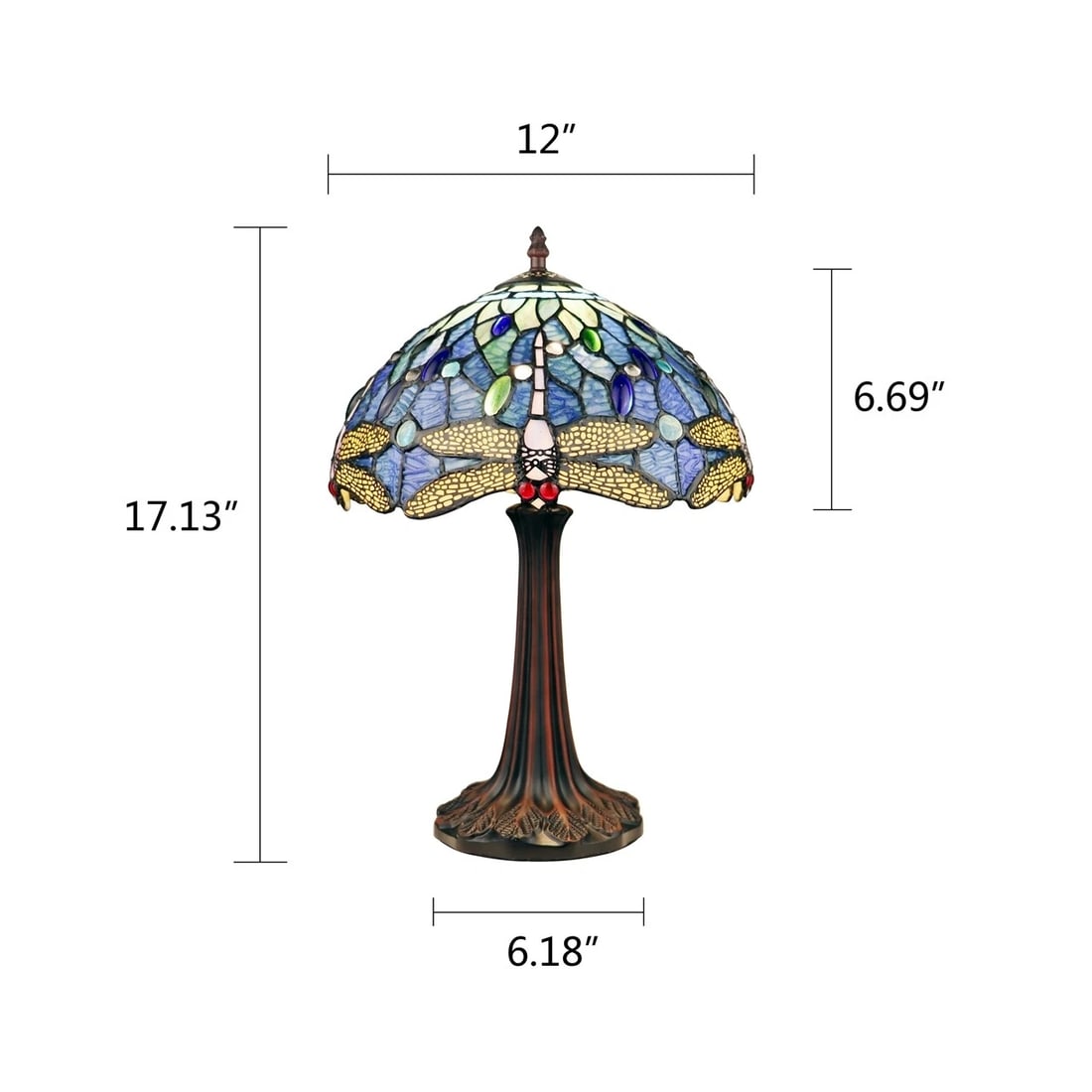 17" Blue Stained Glass Dragonfly Table Lamp - 7