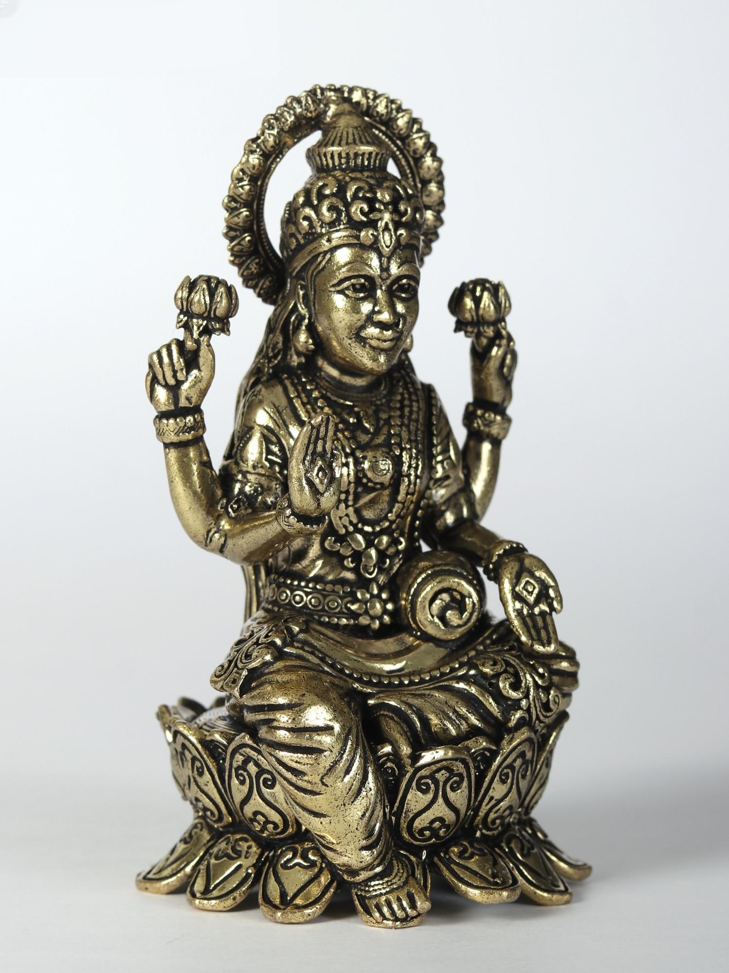 4" Attractive Statue of Goddess Lakshmi Brass Idol - 2