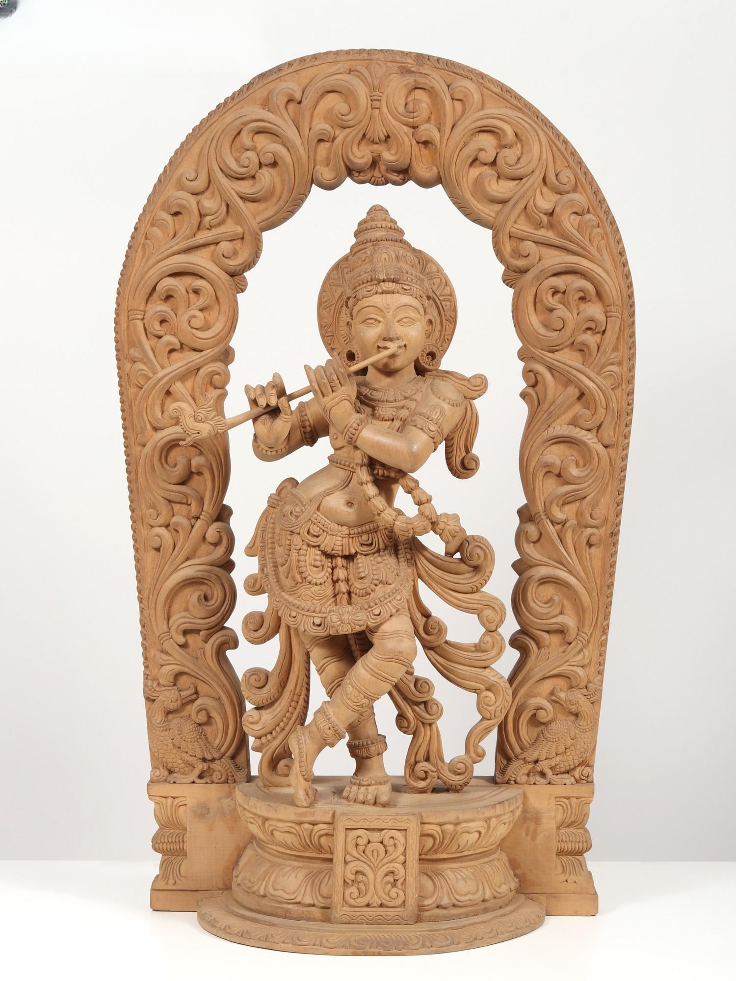 36" Large Fluting Krishna | Wood Statue and Wall Hanging (1 of 2)