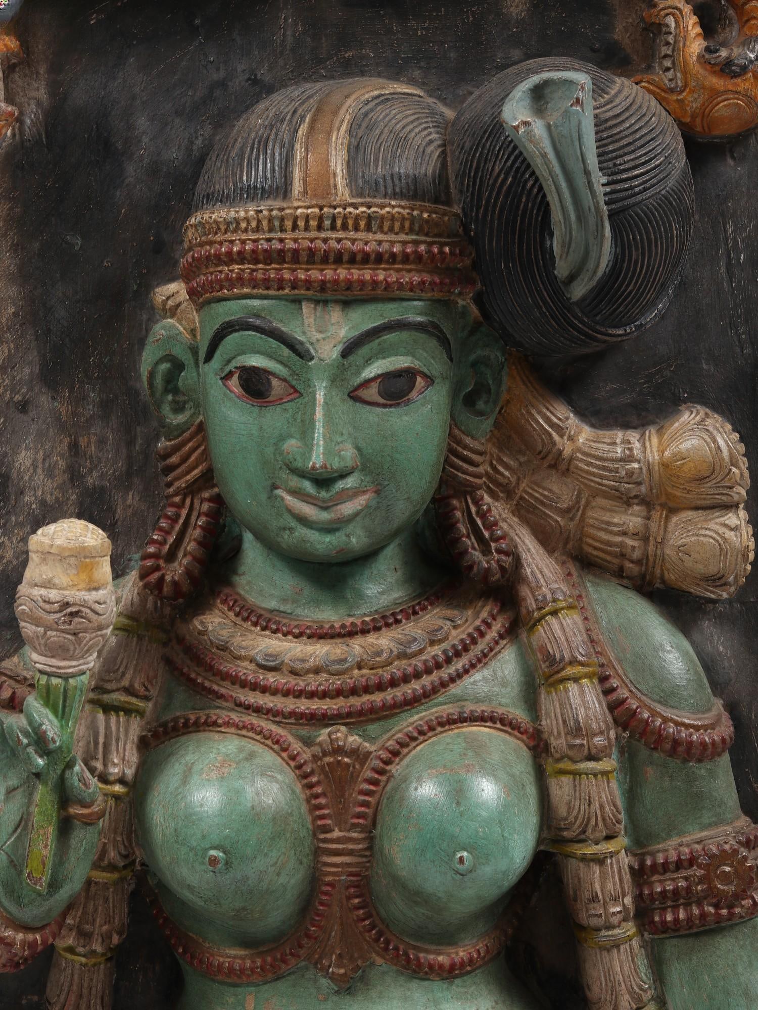48" Large Nambudiri Brahmin Lady From Kerala | Statue Plus Wall Hanging - 2