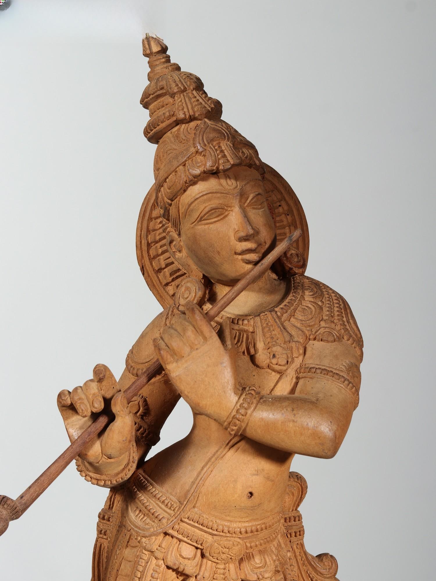 25" Standing Radha Krishna | Wood Carved Statue - 2
