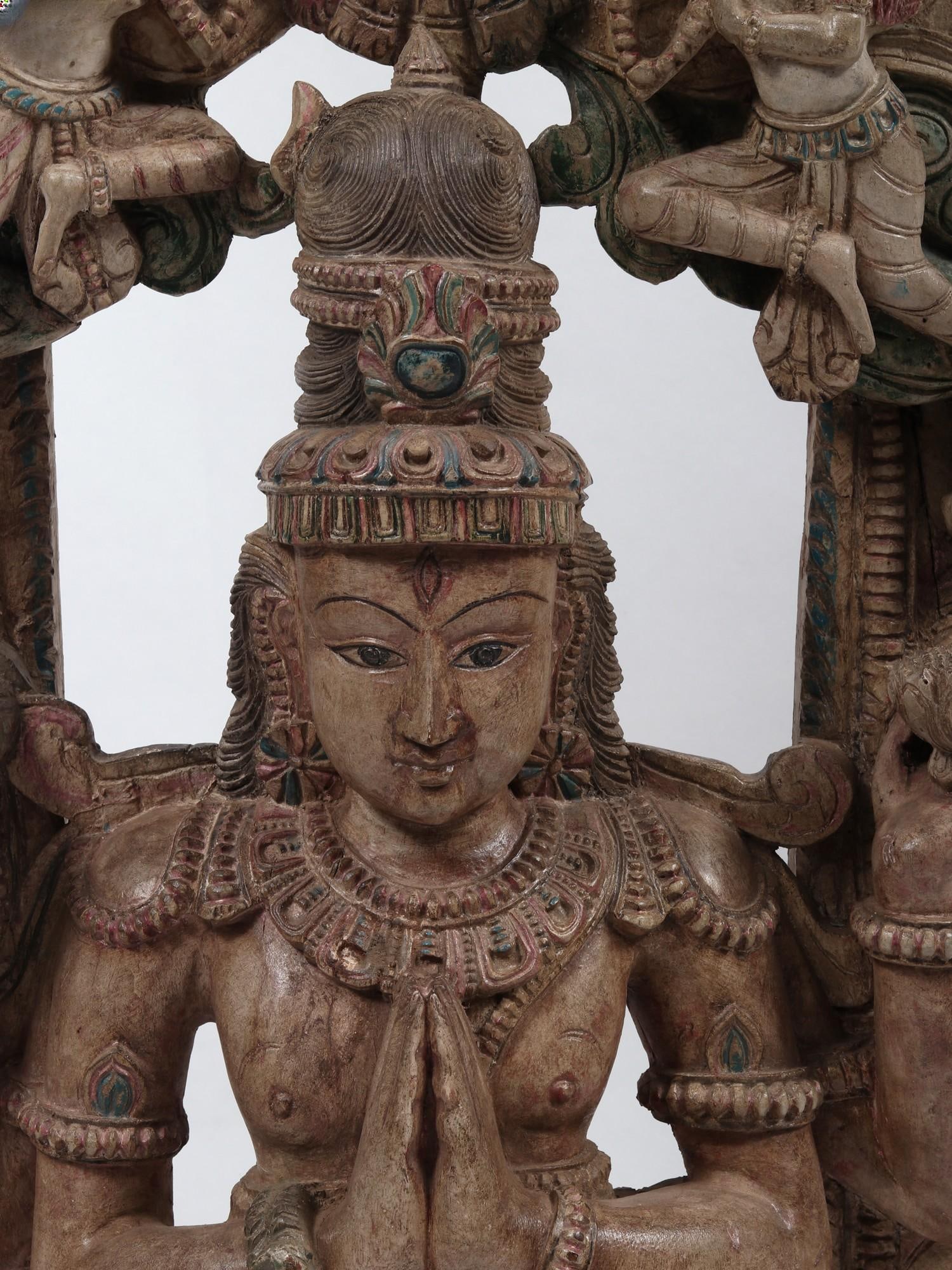 48" Large Standing Lord Shiva in Namaskar Mudra | Wood Carved Statue - 2