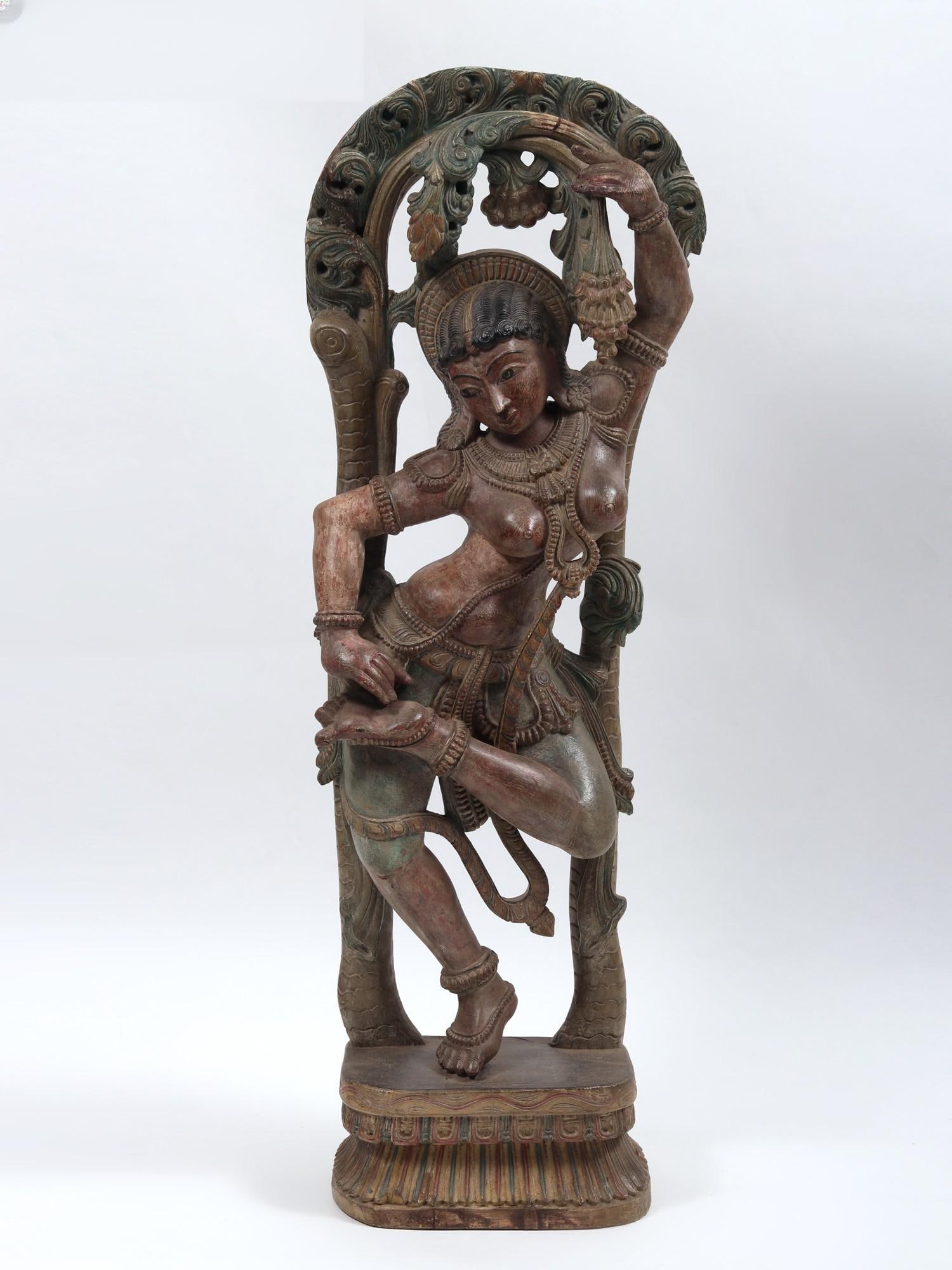 48" Nartaki - The Divine Dancer | Wood Carved Statue: Title: 48" Nartaki - The Divine Dancer | Wood Carved Statue Description: Literature and treatises on architecture written in the early period of Indian history, talk about dancing female figures,