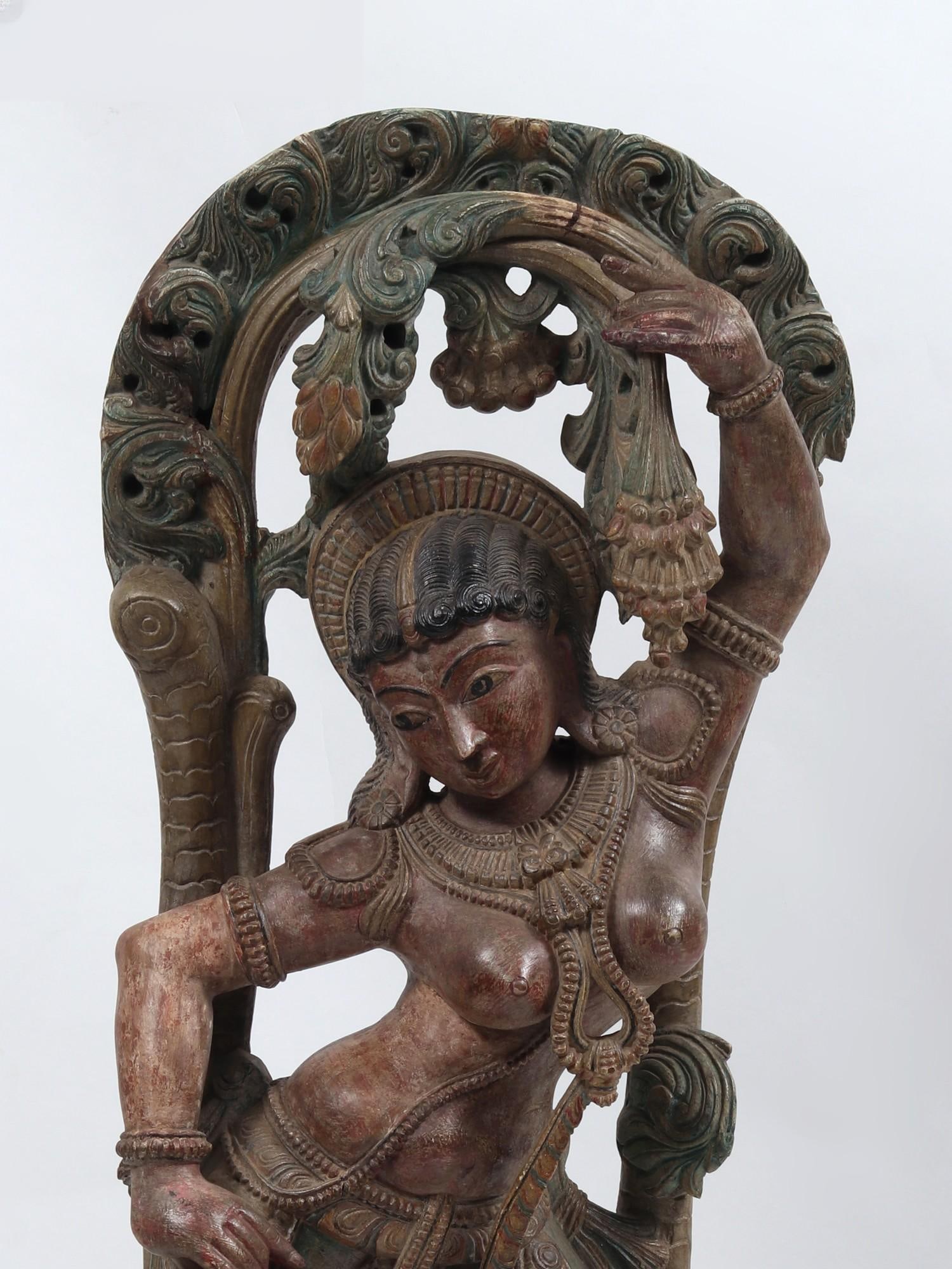 48" Nartaki - The Divine Dancer | Wood Carved Statue - 2