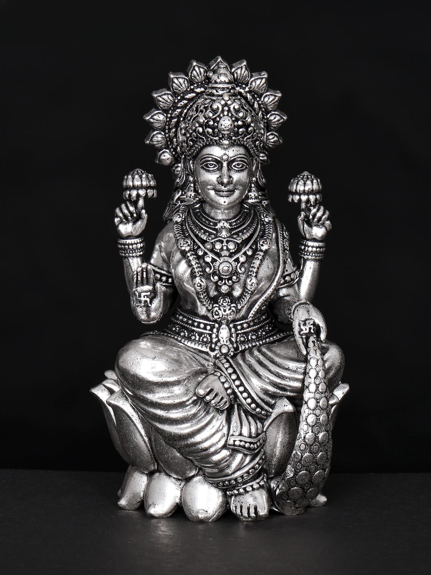 Small Brass Statue of Superfine Goddess Lakshmi Seated on Lotus | Multiple Sizes: Title: Small Brass Statue of Superfine Goddess Lakshmi Seated on Lotus | Multiple Sizes Description: The form of goddess Lakshmi, represented in this superfine brass statue with grace atop an open lot