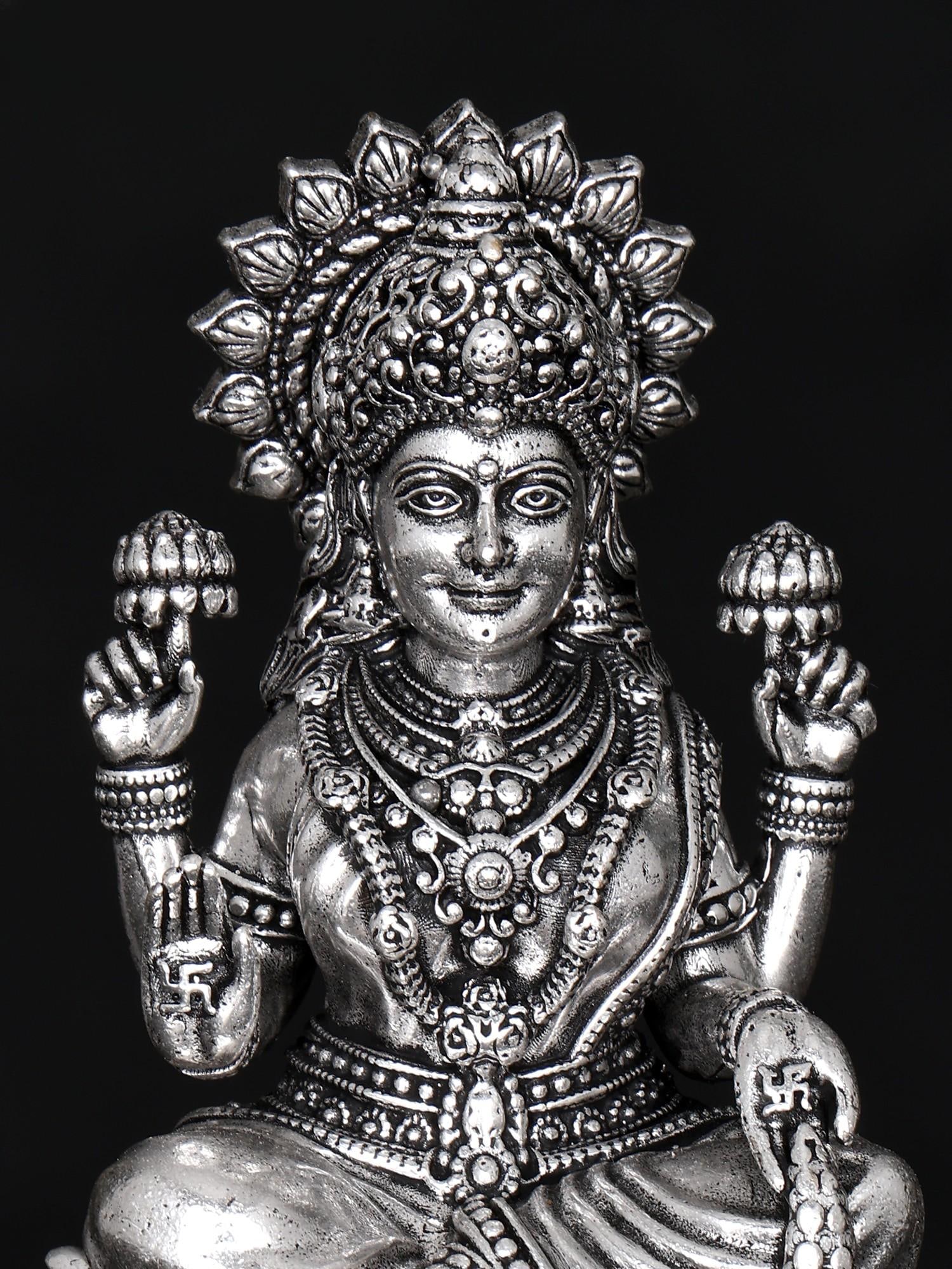 Small Brass Statue of Superfine Goddess Lakshmi Seated on Lotus | Multiple Sizes - 2