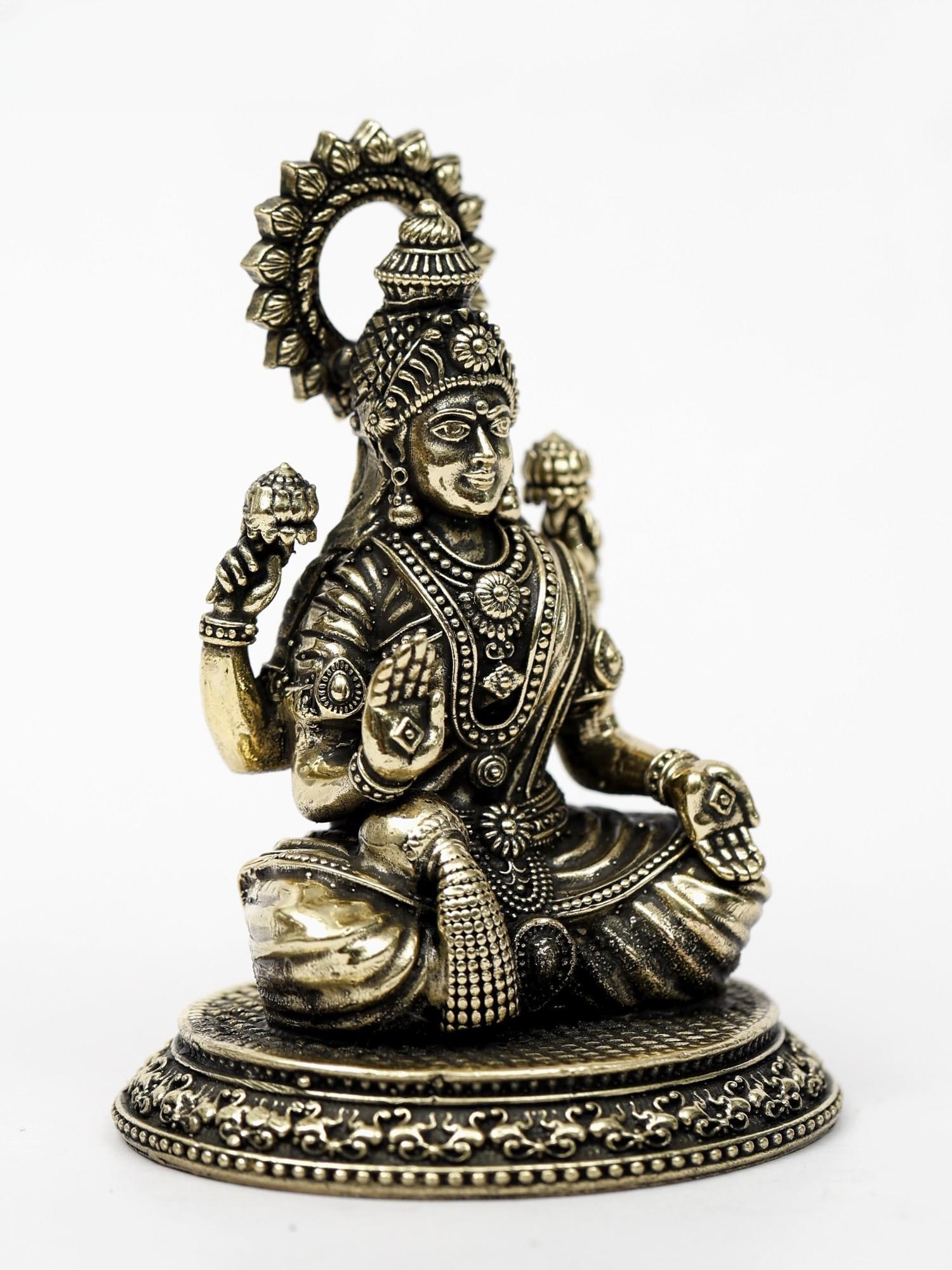 Blessing Dhanalakshmi Figurine in Brass | Small Brass Statues - 2
