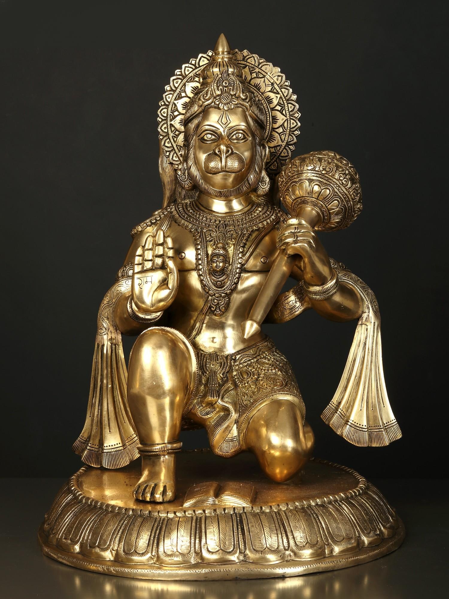 21" Sitting Lord Hanuman in Blessing Gesture | Brass Statue: Title: 21" Sitting Lord Hanuman in Blessing Gesture | Brass Statue Description: Additional Information: Hindu Gods & Goddesses Statues Reserve: $1,651.00 Shipping: Domestic: Flat-rate of $183.00 to an