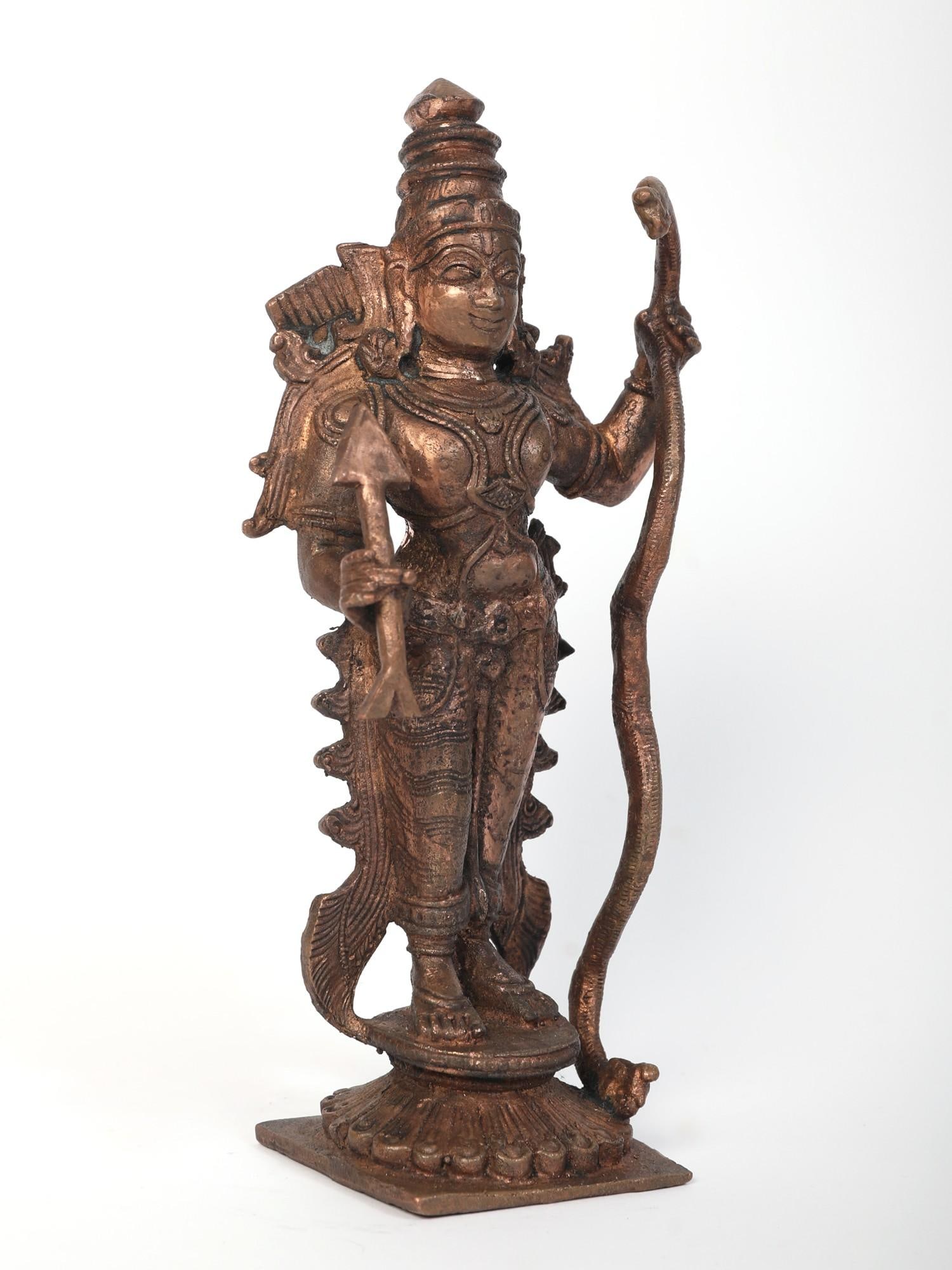 6" Small Shri Ramachandra Bhagawan Copper Statue - 2