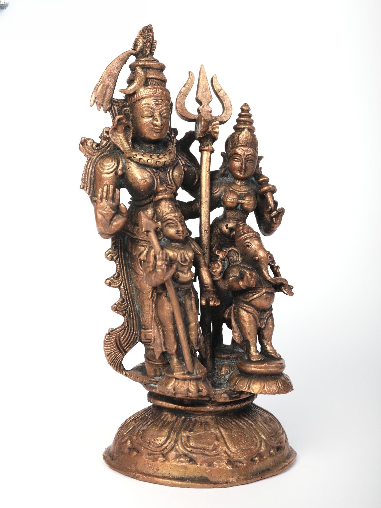7" Shiva Family Copper Statue - 2