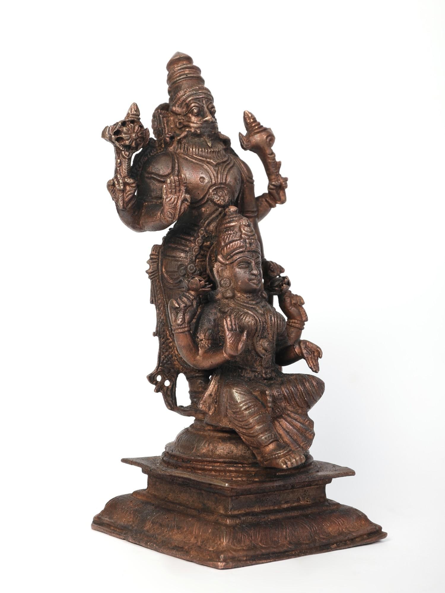 7" Lakshmi - Narasimha Copper Statue - 2