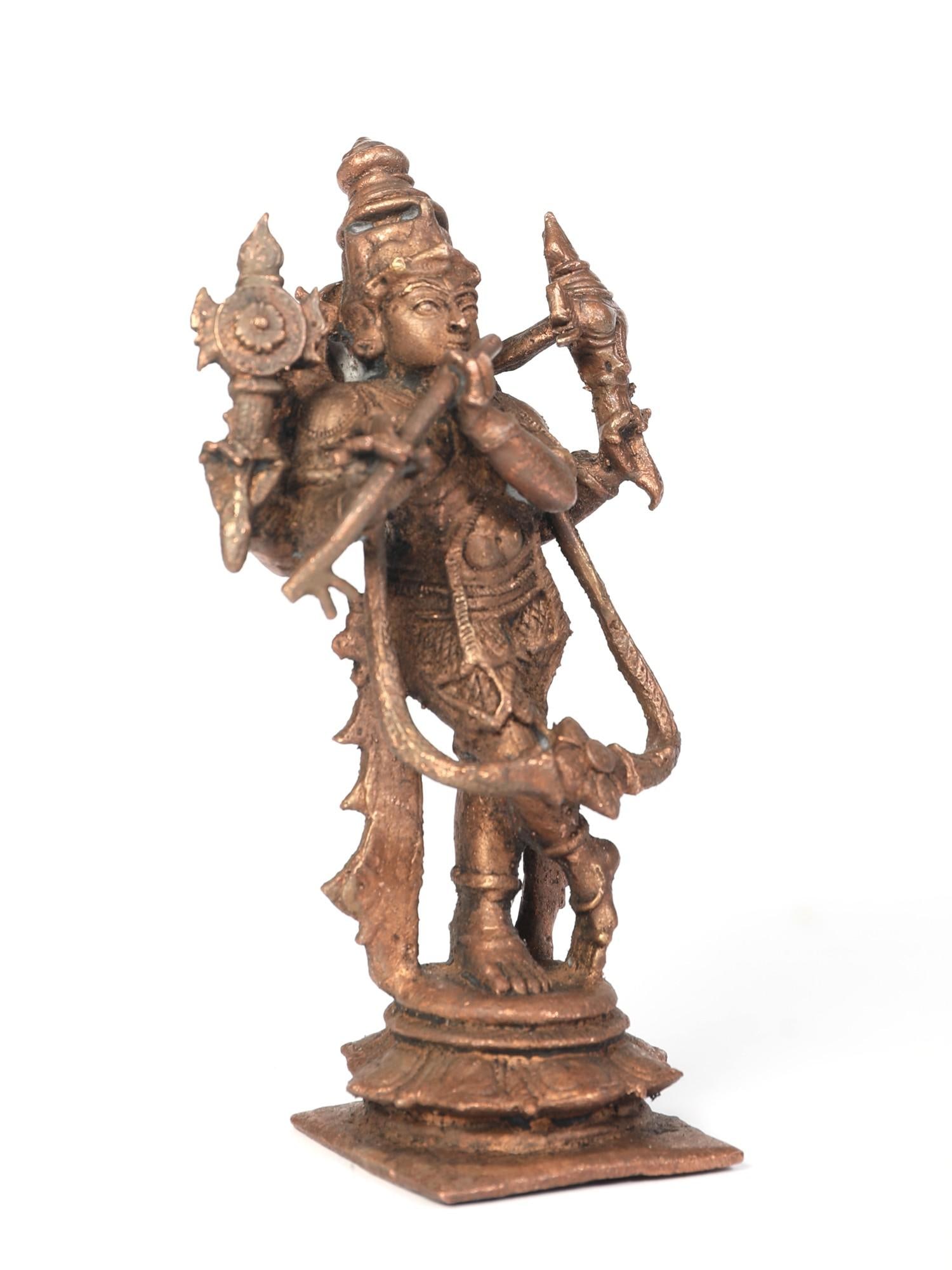 5" Small Venugopal Krishna Copper Statue - 2