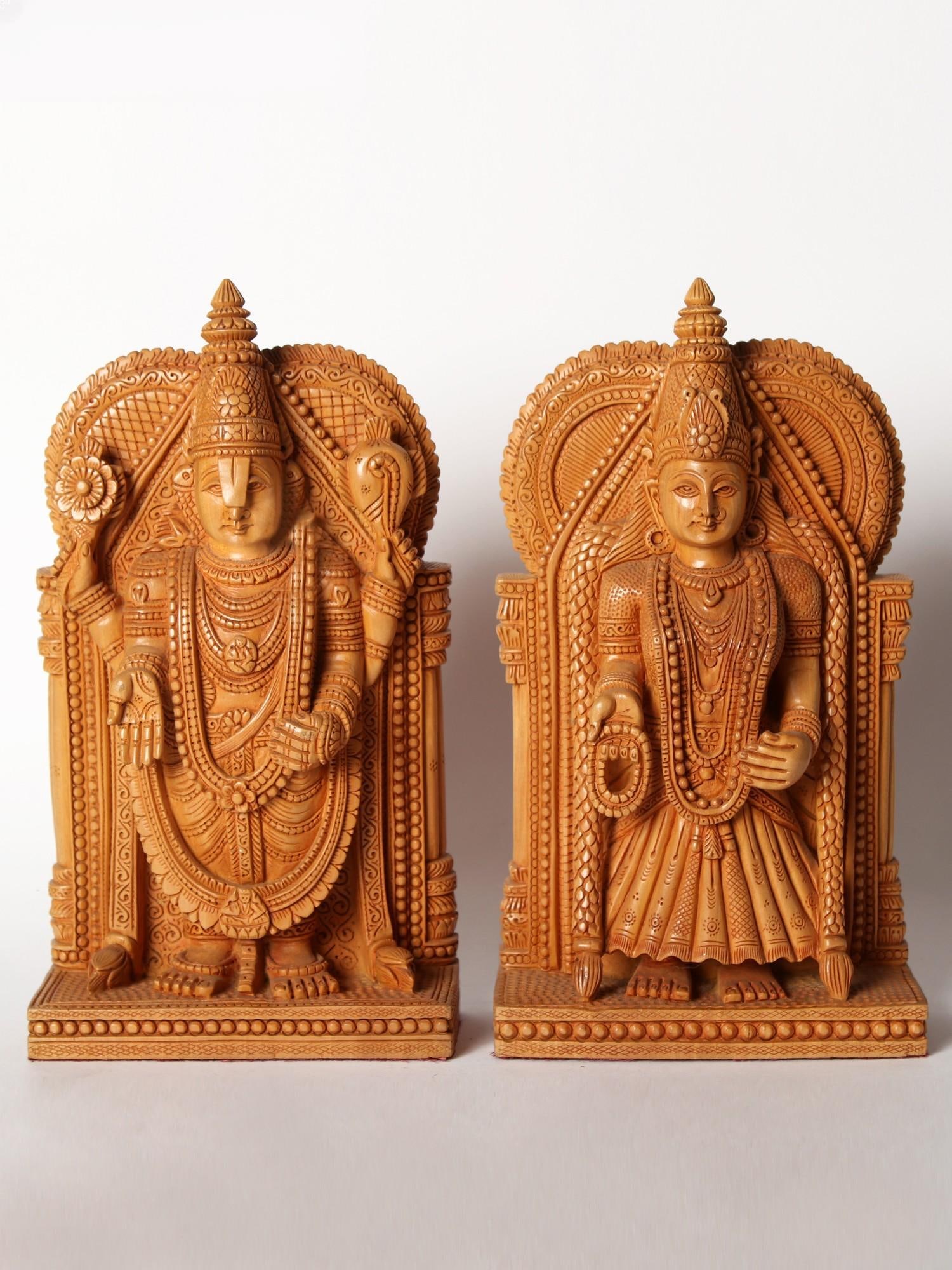 9" Wood Lord Tirupati Balaji And Goddess Padmavati - Set Of 2: Title: 9" Wood Lord Tirupati Balaji And Goddess Padmavati - Set Of 2 Description: Additional Information: Hindu Gods & Goddesses Statues Reserve: $305.00 Shipping: Domestic: Flat-rate of $34.00 to