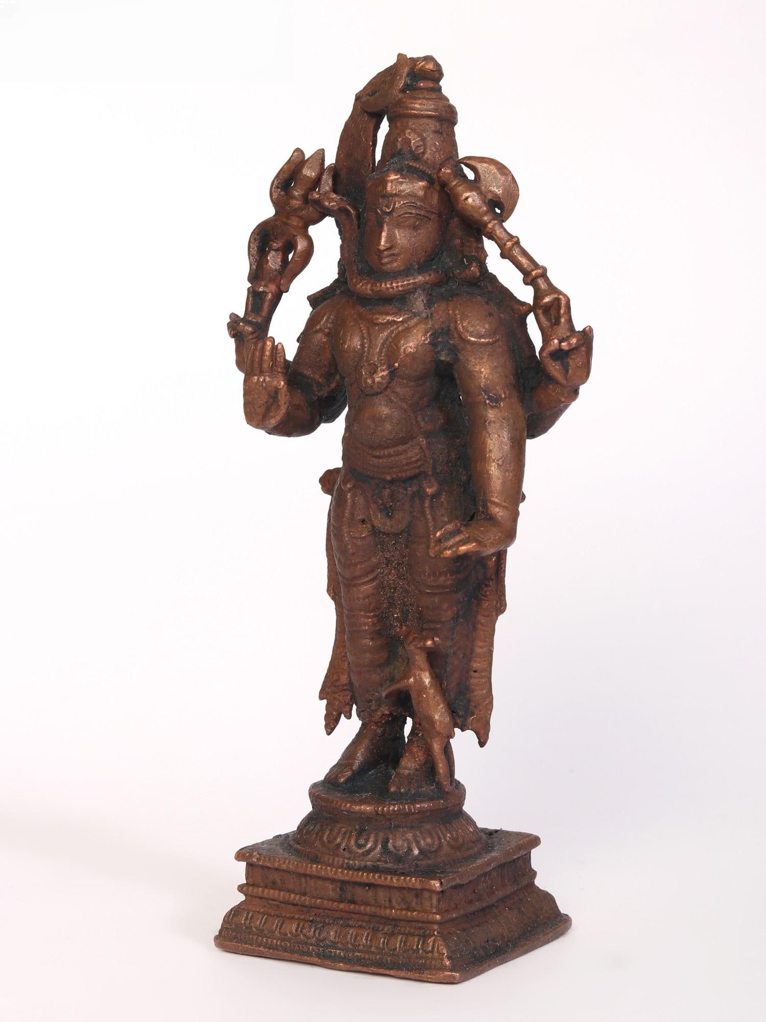 6" Small Standing Lord Shiva Copper Statue - 2