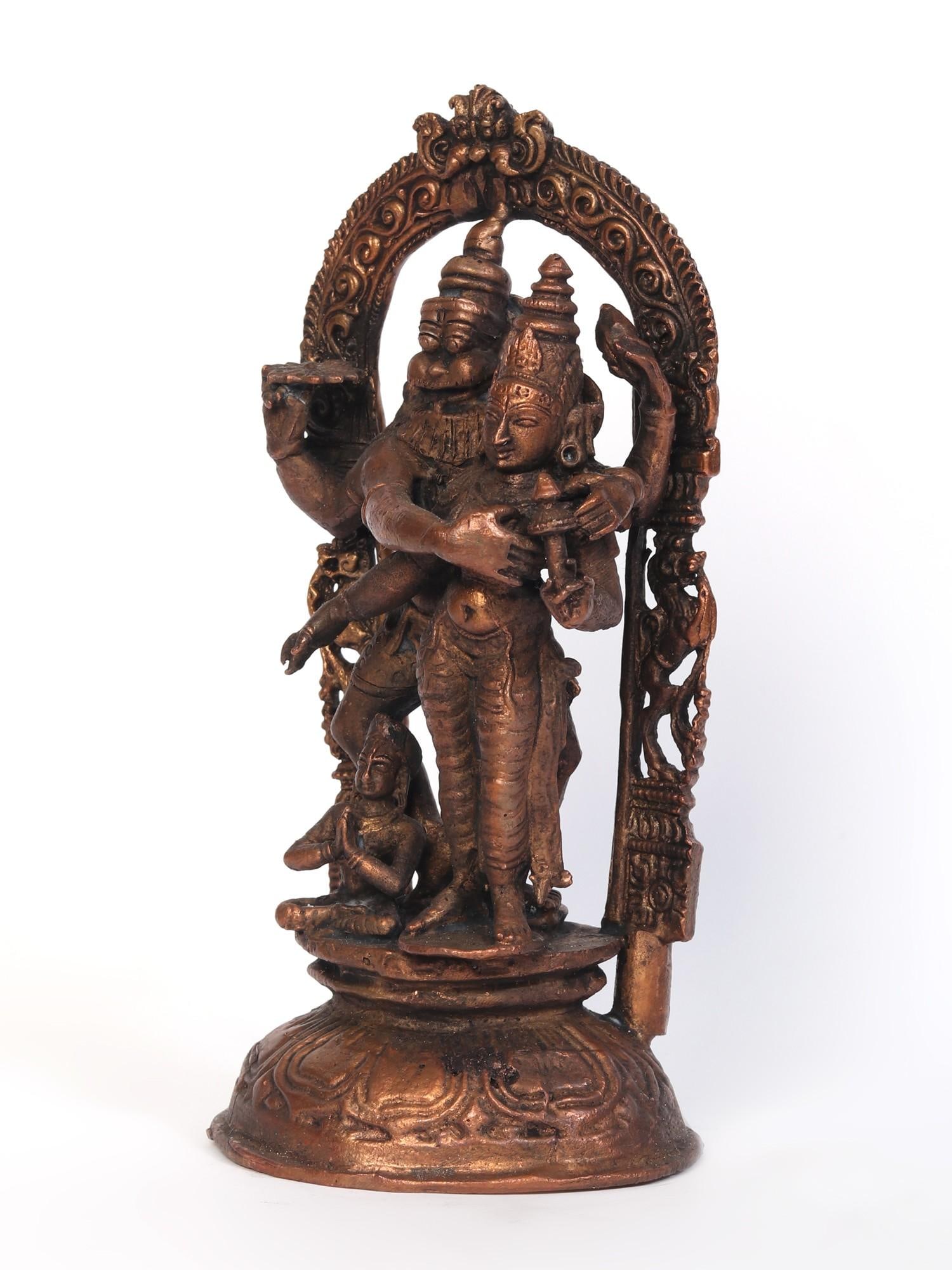6" Copper Standing Lord Narasimha Idol with Goddess Lakshmi - 2