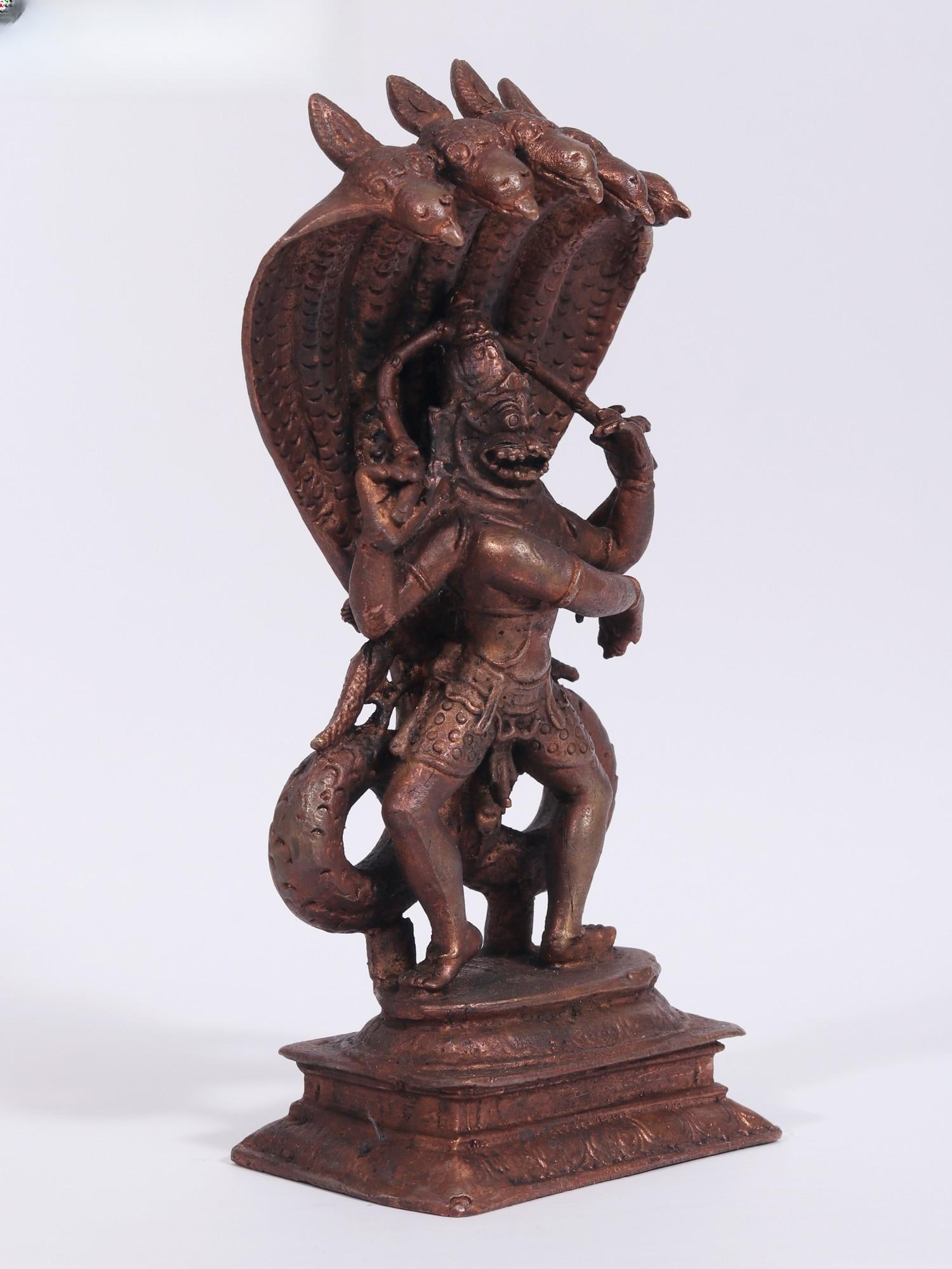 7" Chaturbhuj Lord Narasimha Copper Statue - 2