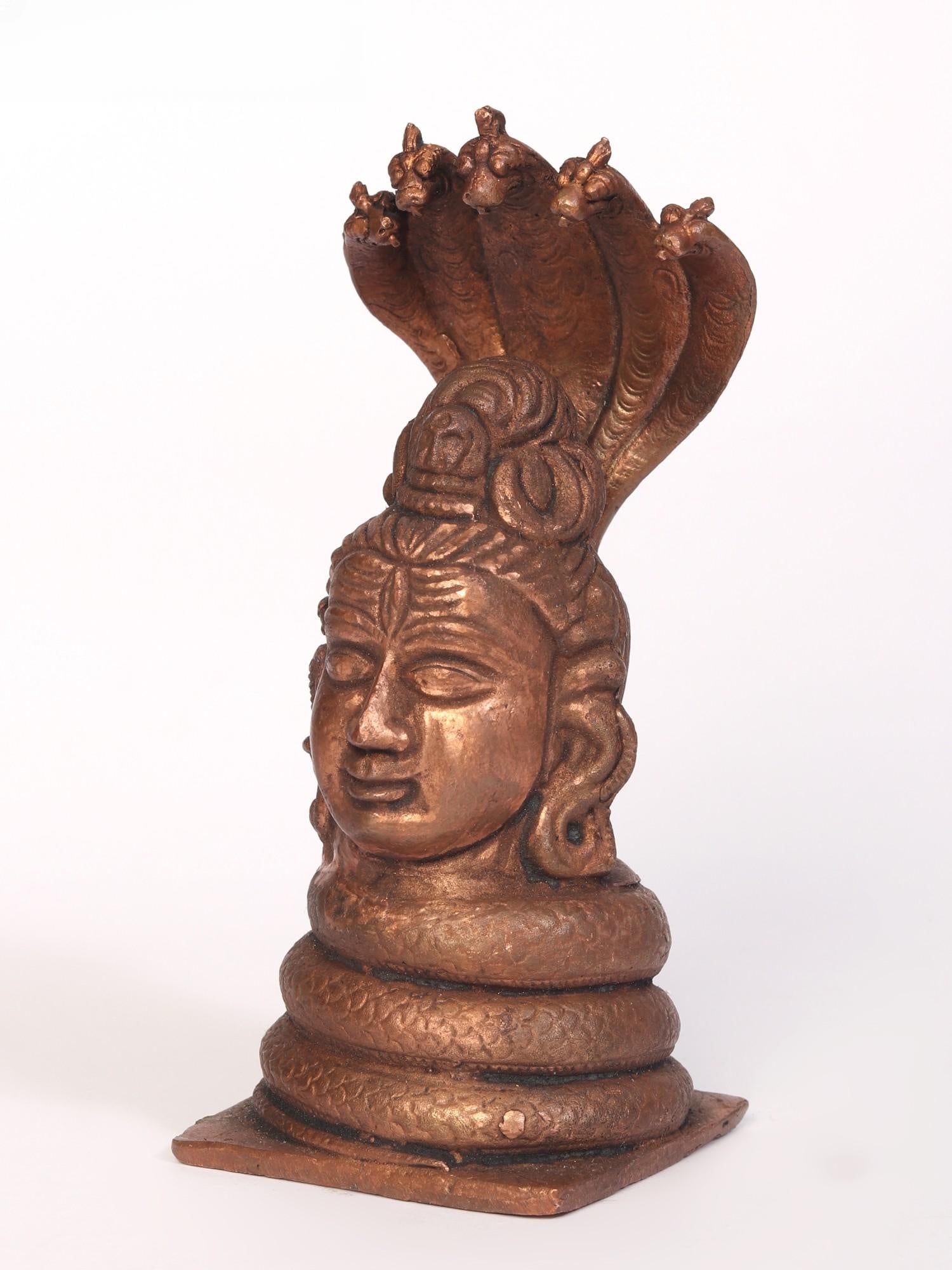 5" Small Lord Shiva Head Copper Statue - 2
