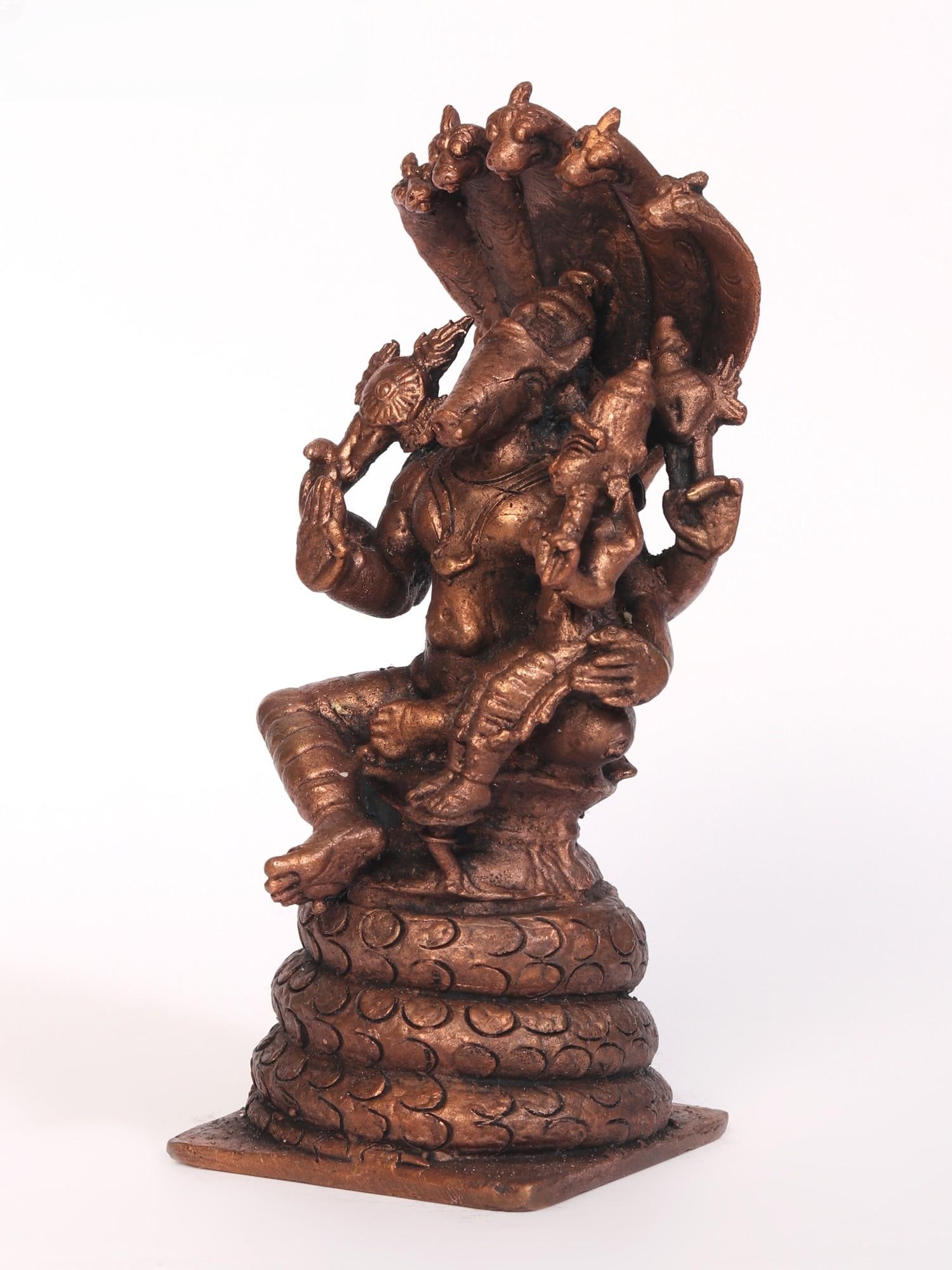 5" Small Lord Hayagreeva Idol with Devi Lakshmi Seated on Sheshnag - 2