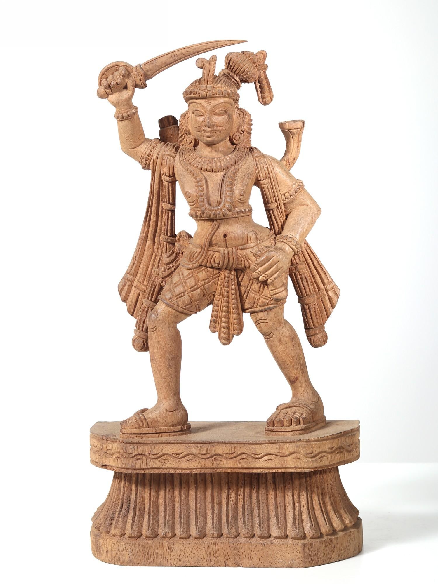 16" Madurai Veeran | Wood Carved Statue: Title: 16" Madurai Veeran | Wood Carved Statue Description: Additional Information: Wood Statues & Wall Panels Reserve: $305.00 Shipping: Domestic: Flat-rate of $34.00 to anywhere within the