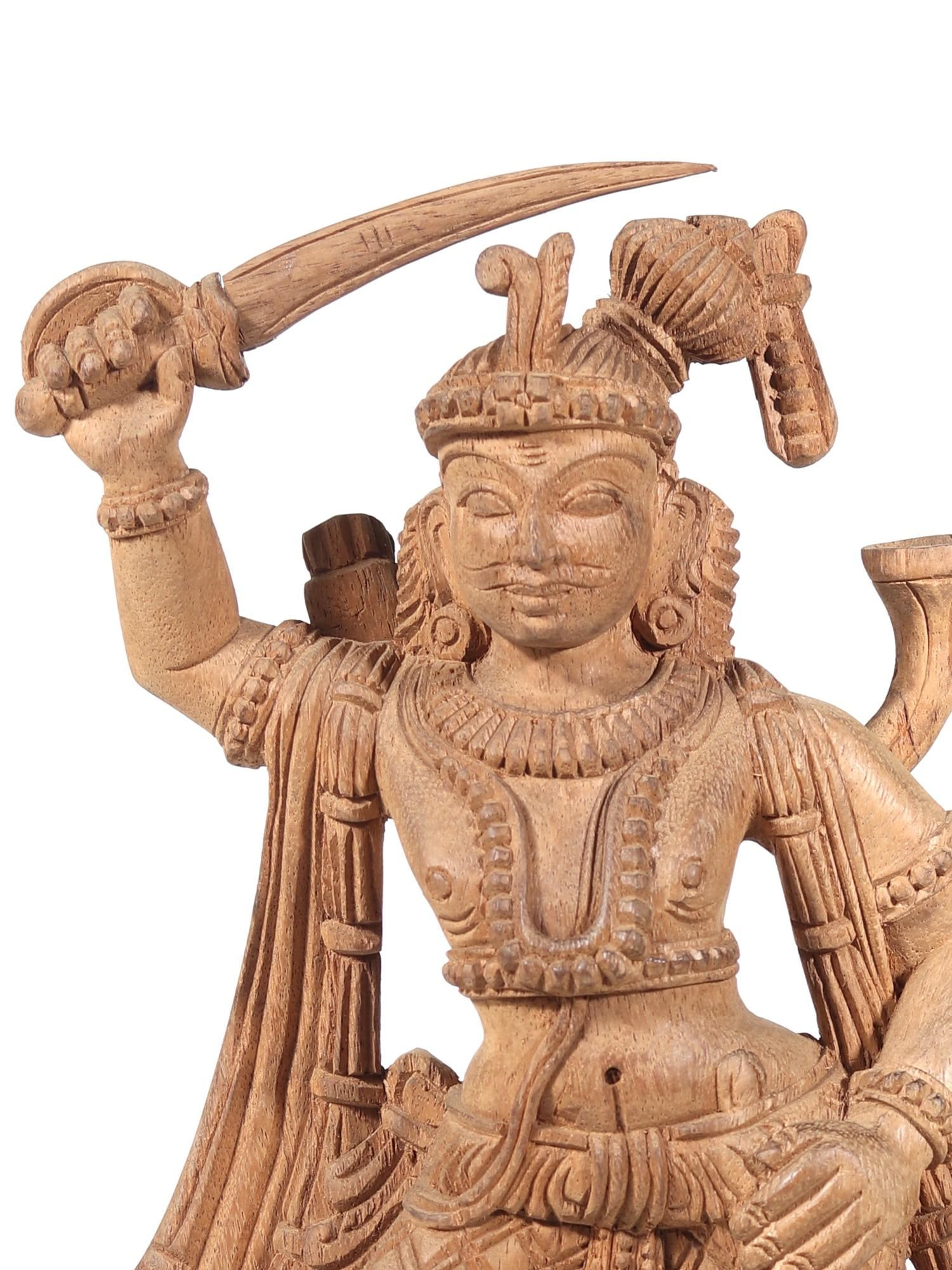 16" Madurai Veeran | Wood Carved Statue - 2