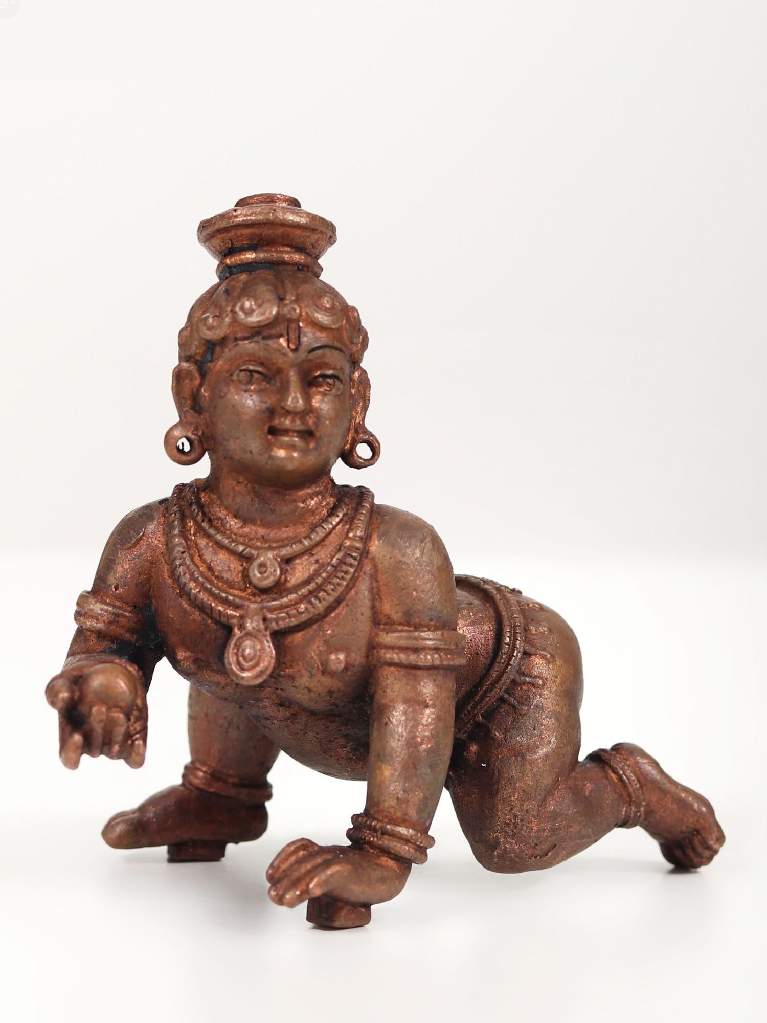 4" Small Crawling Krishna | Copper Statue (1 of 2)