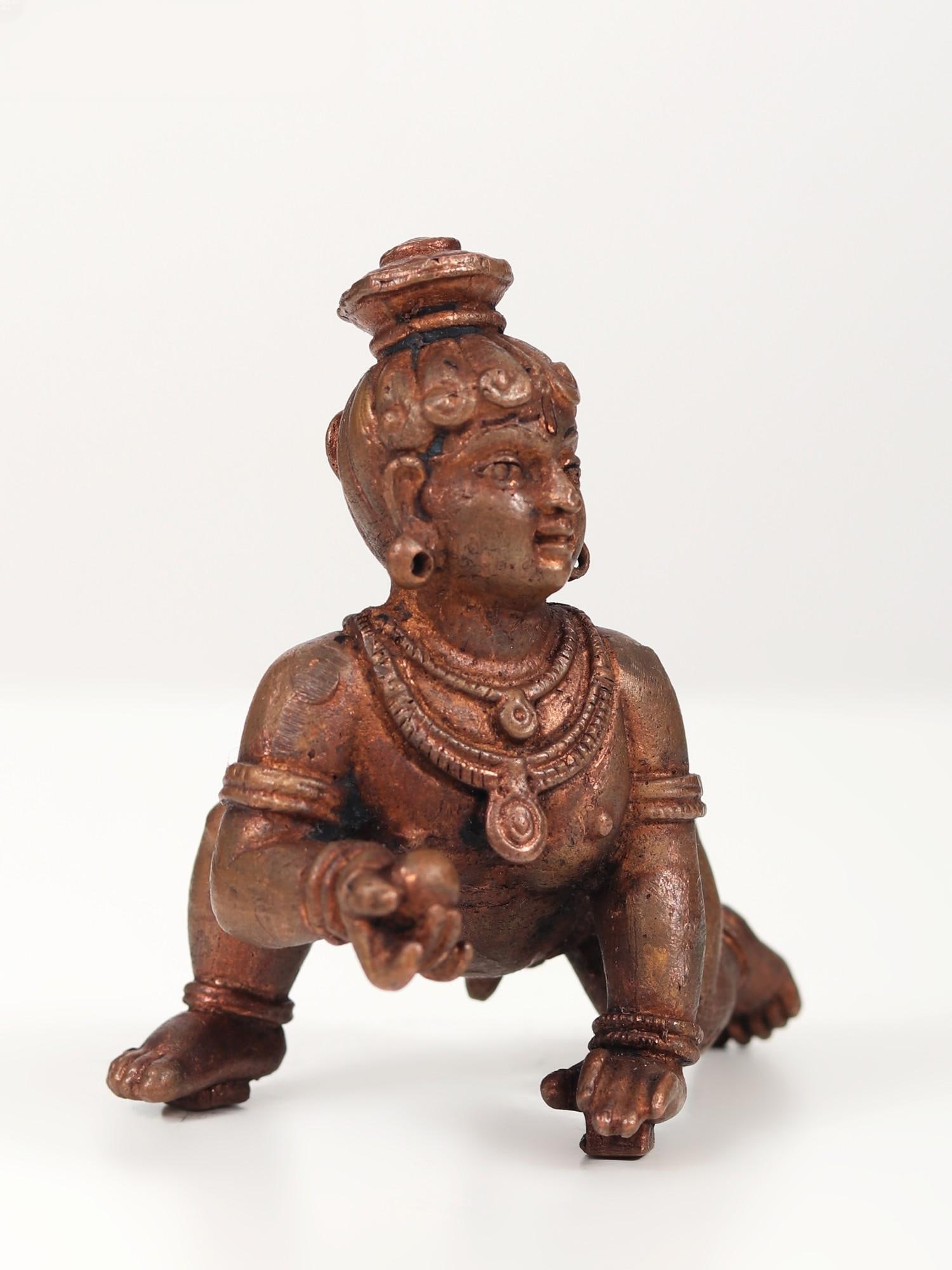 4" Small Crawling Krishna | Copper Statue - 2