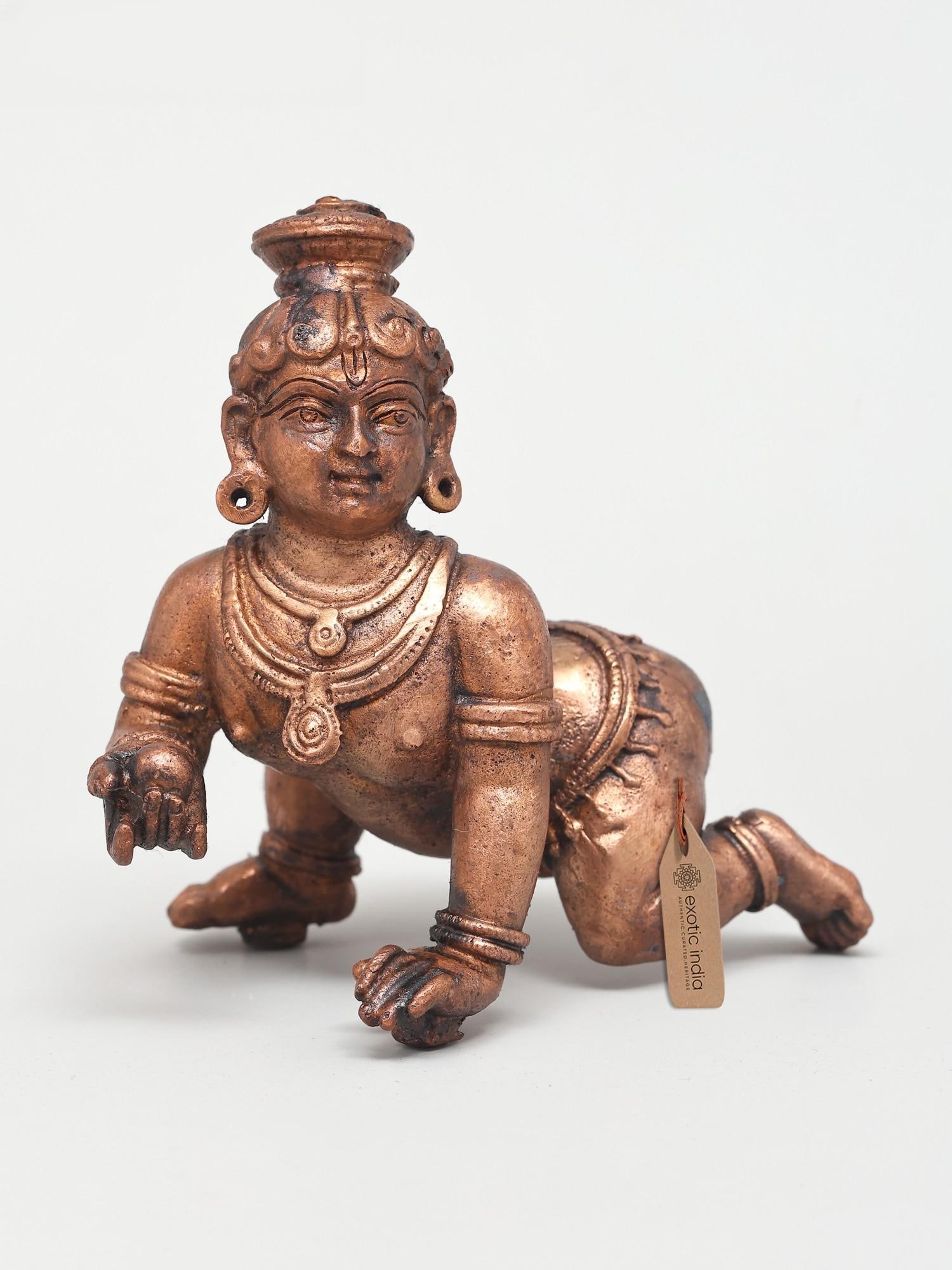 4" Small Laddu Gopal Krishna | Copper Statue: Title: 4" Small Laddu Gopal Krishna | Copper Statue Description: Additional Information: Krishna Statues Reserve: $119.00 Shipping: Domestic: Flat-rate of $13.00 to anywhere within the contiguous