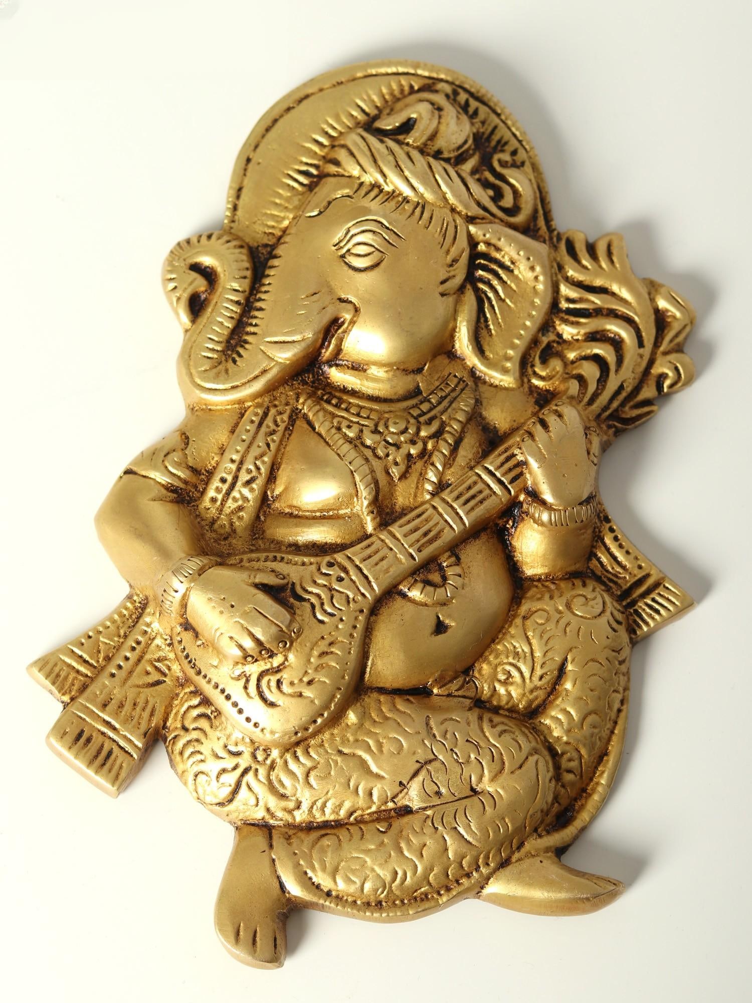 7" Musical Ganesha Wall Hanging Brass Statue (1 of 2)