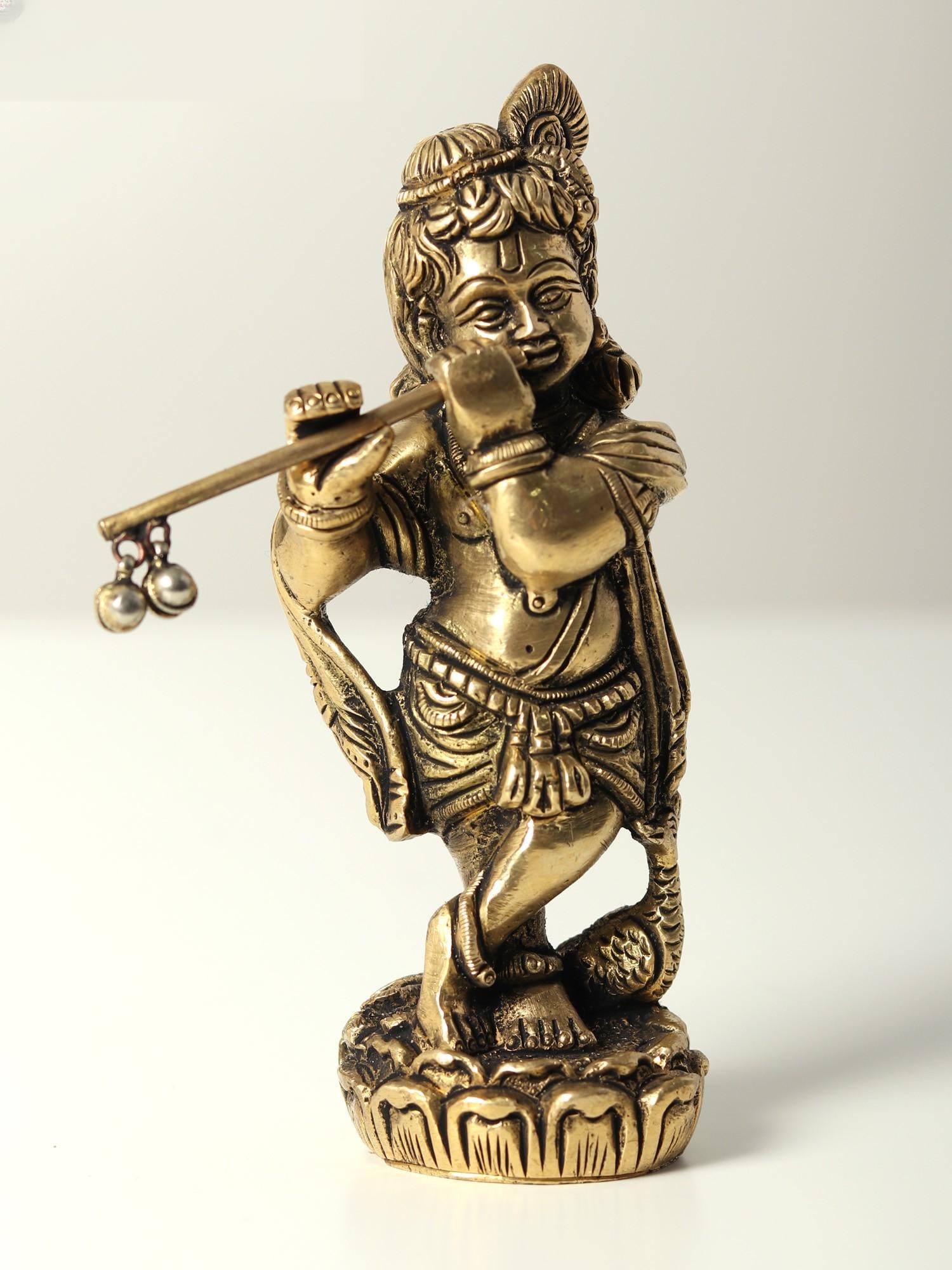 5" Small Standing Bal Krishna Idol Playing Flute | Brass Statue (1 of 2)