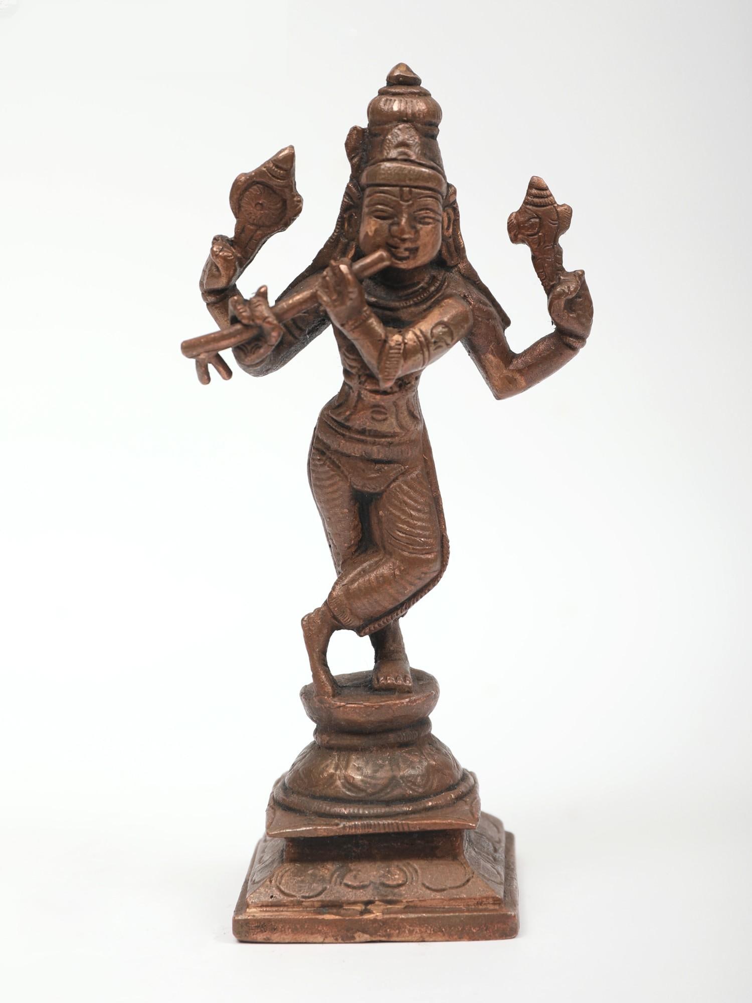 5" Small Murlidhar Krishna | Copper Statue (1 of 2)