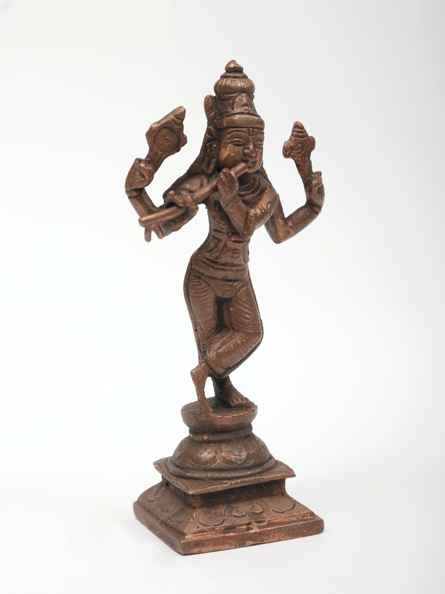 5" Small Murlidhar Krishna | Copper Statue - 2