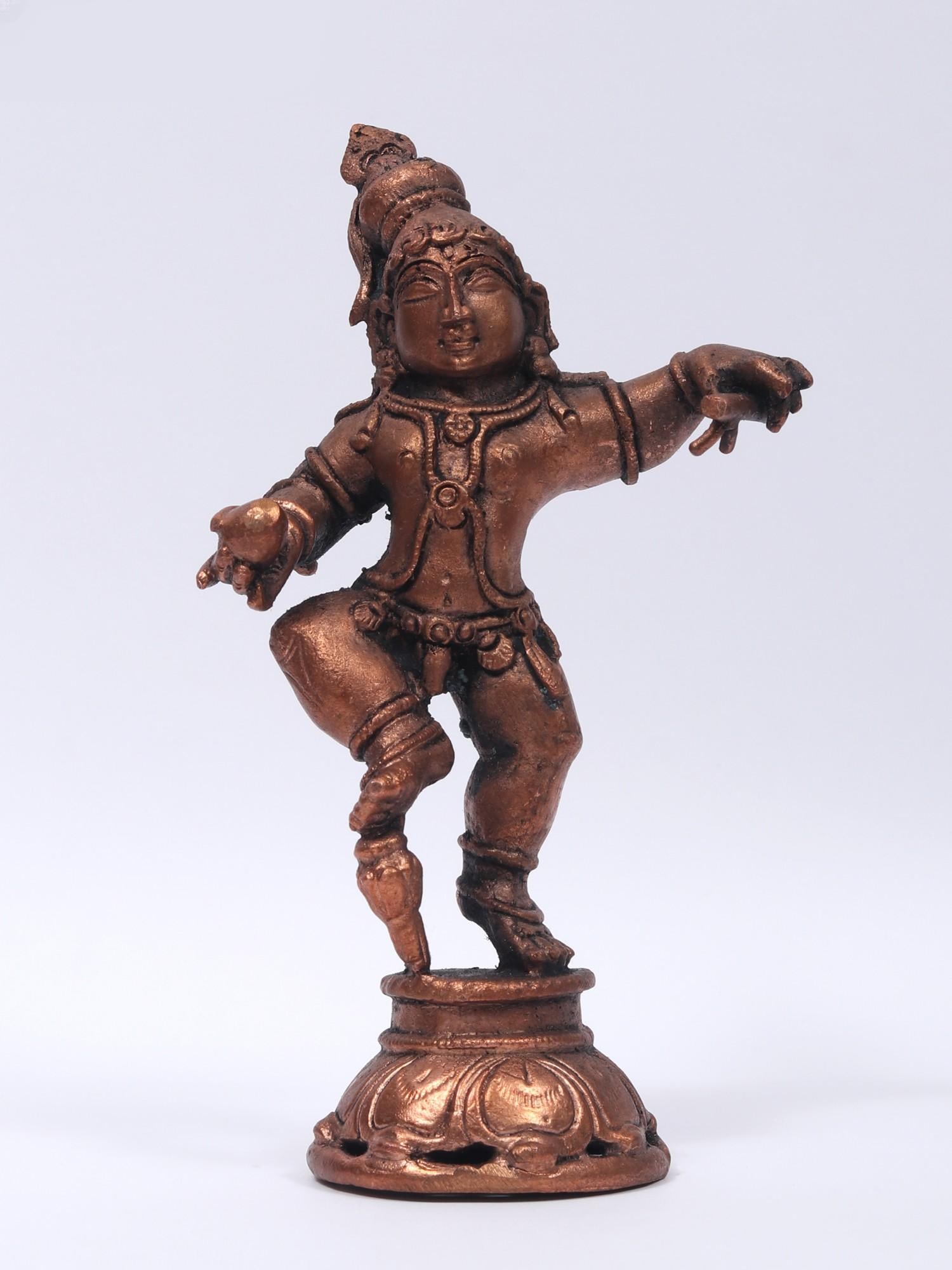 5" Small Dancing Lord Krishna | Copper Statue: Title: 5" Small Dancing Lord Krishna | Copper Statue Description: Additional Information: Small Sized Statues Reserve: $94.00 Shipping: Domestic: Flat-rate of $10.00 to anywhere within the contiguous 