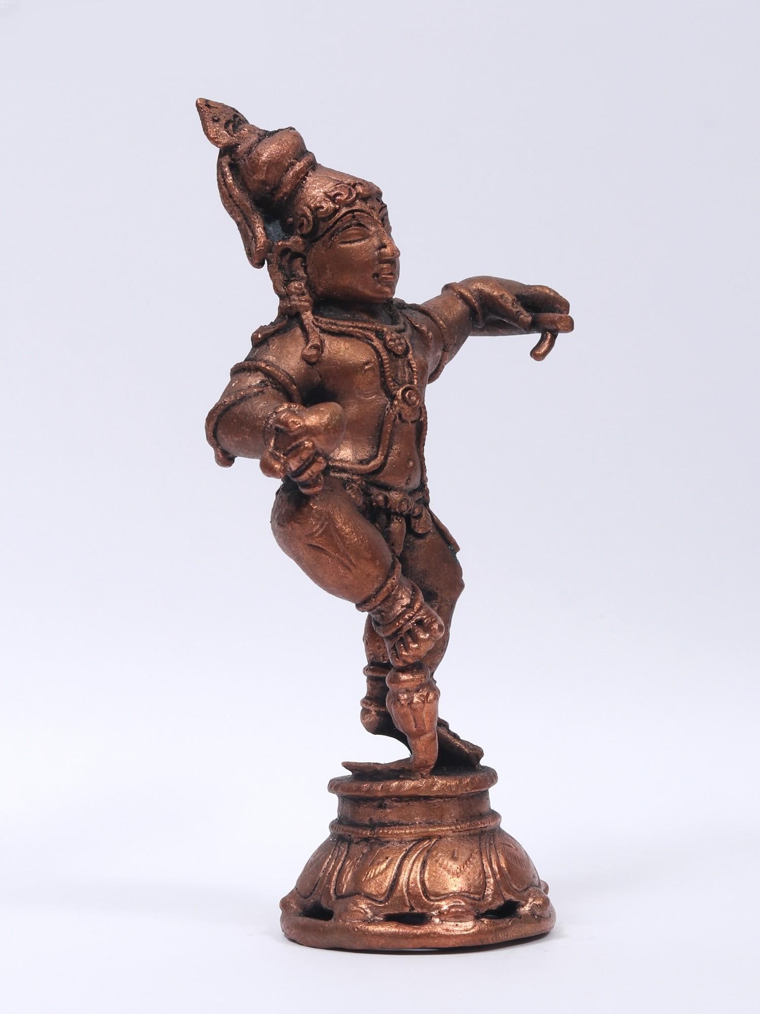 5" Small Dancing Lord Krishna | Copper Statue - 2