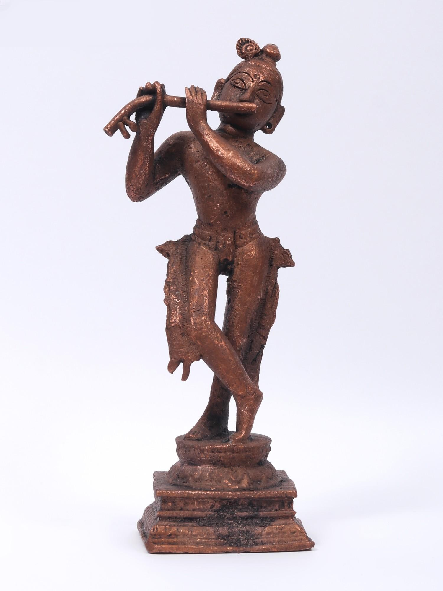 6" Small Bhagawan Krishna Playing Flute | Copper Statue: Title: 6" Small Bhagawan Krishna Playing Flute | Copper Statue Description: Additional Information: Small Sized Statues Reserve: $103.00 Shipping: Domestic: Flat-rate of $11.00 to anywhere within the 