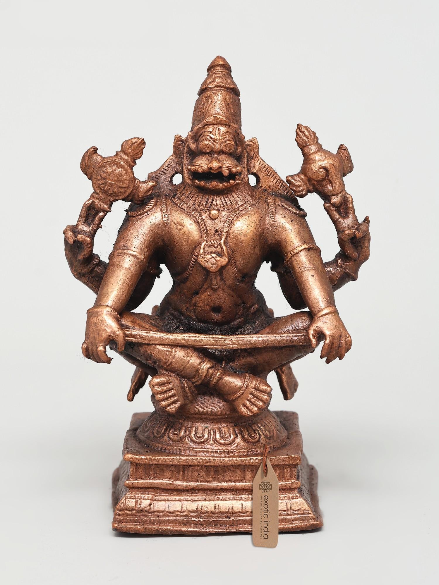 4" Small Yoga Narasimha | Copper Statue: Title: 4" Small Yoga Narasimha | Copper Statue Description: Additional Information: Vishnu Statues Reserve: $109.00 Shipping: Domestic: Flat-rate of $12.00 to anywhere within the contiguous U.S.