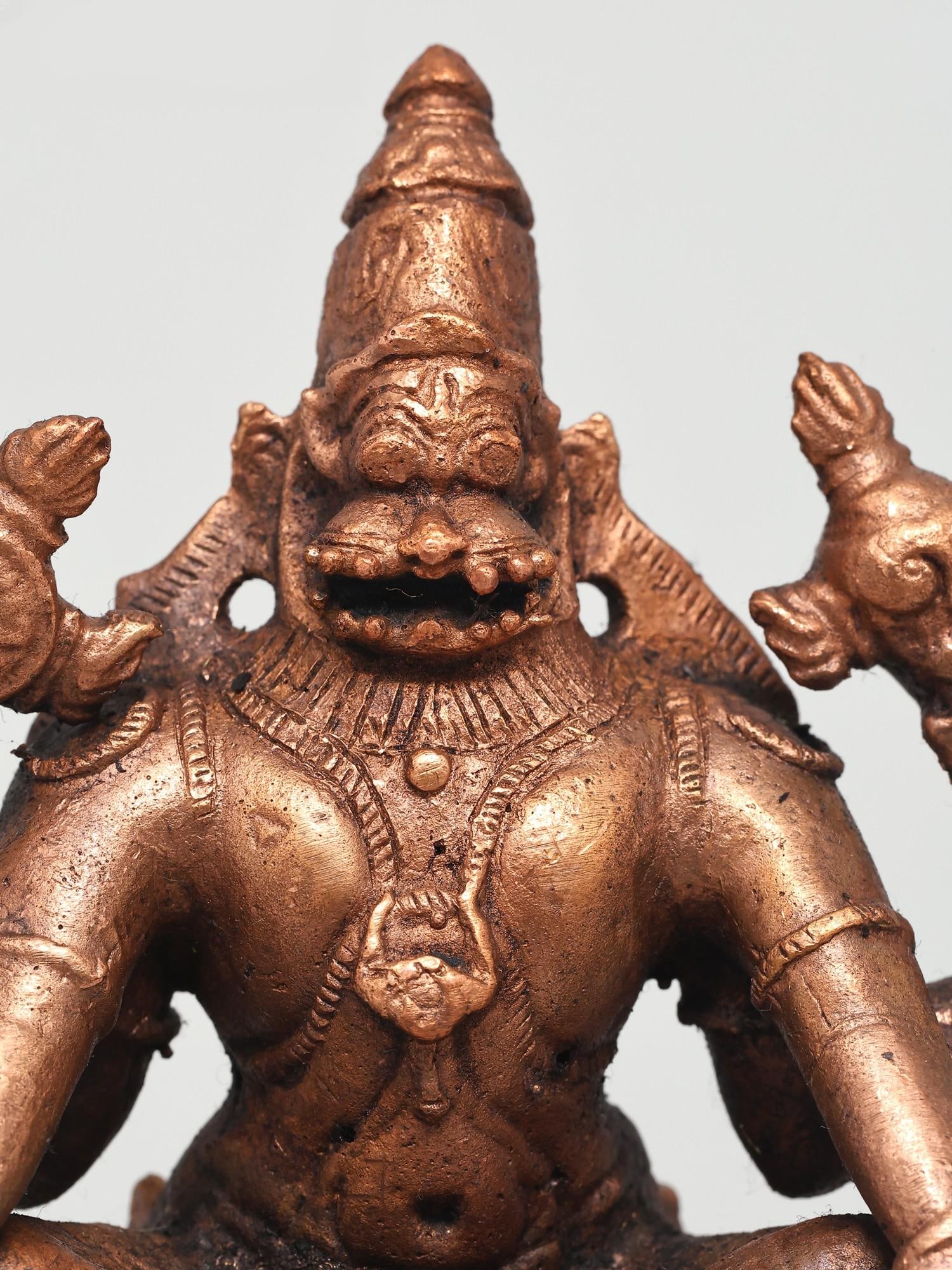 4" Small Yoga Narasimha | Copper Statue - 2