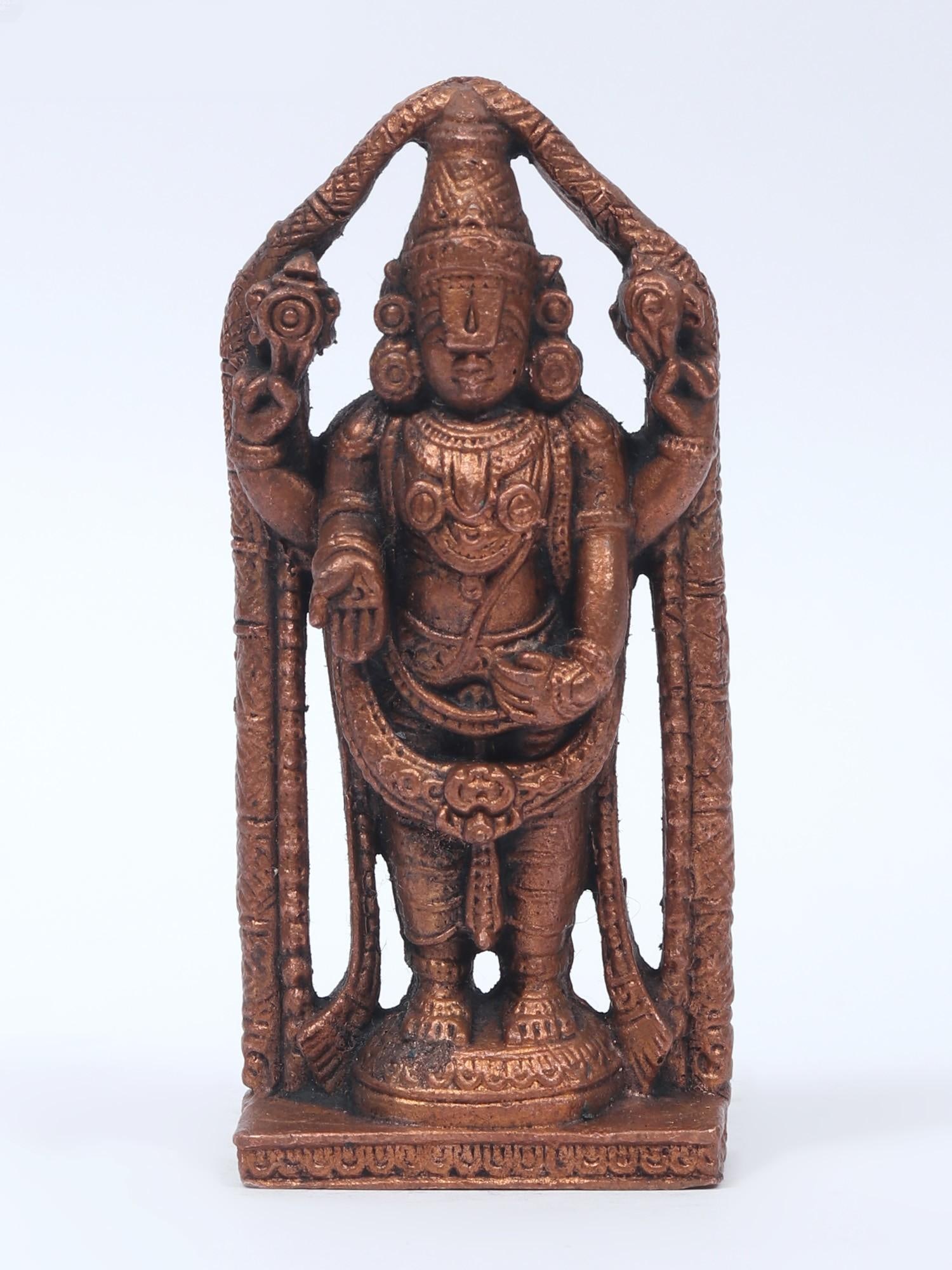 4" Small Lord Tirupati Balaji (Venkateshvara) | Copper Statue: Title: 4" Small Lord Tirupati Balaji (Venkateshvara) | Copper Statue Description: Additional Information: Small Sized Statues Reserve: $77.00 Shipping: Domestic: Flat-rate of $9.00 to anywhere within