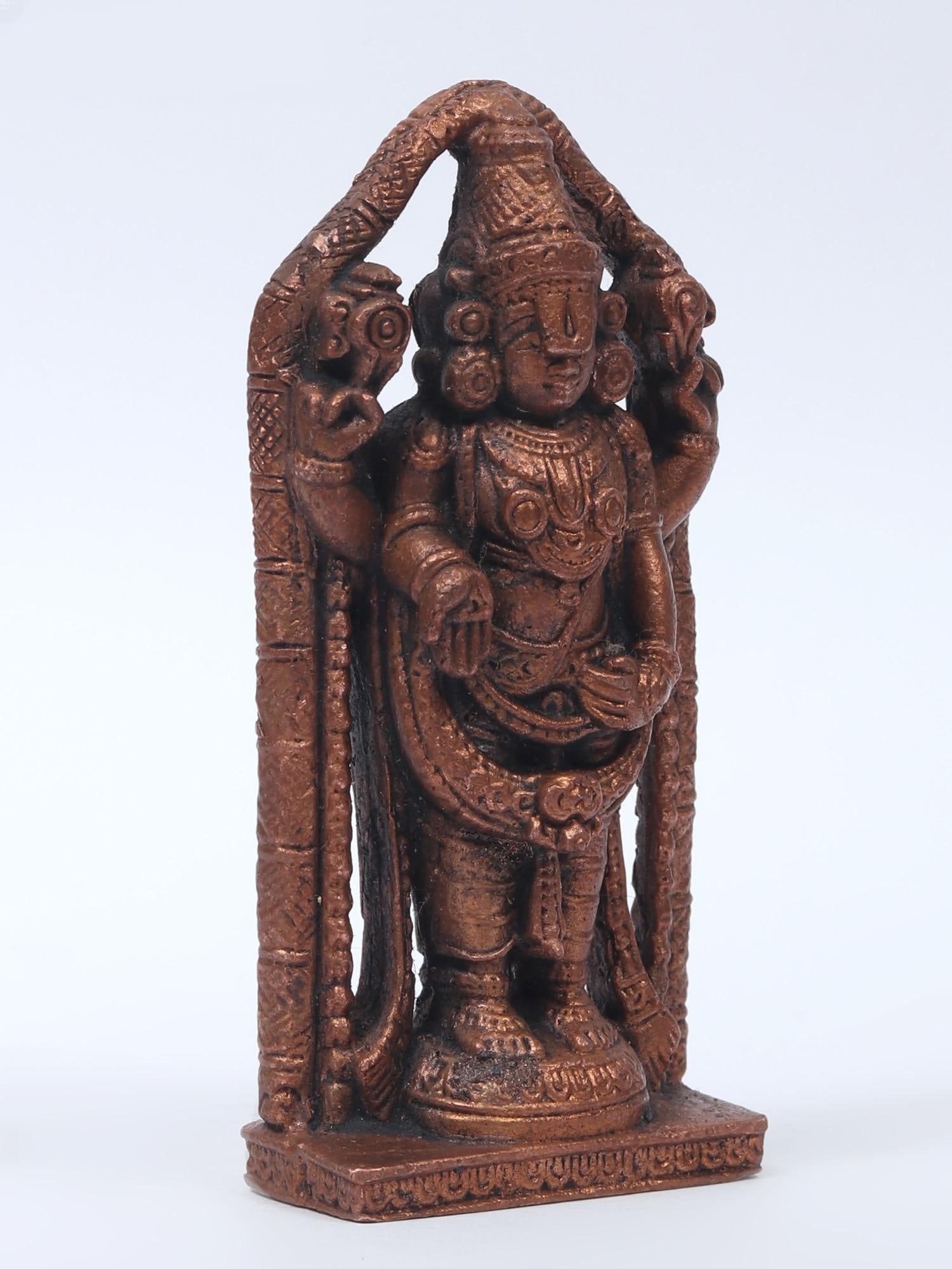 4" Small Lord Tirupati Balaji (Venkateshvara) | Copper Statue - 2