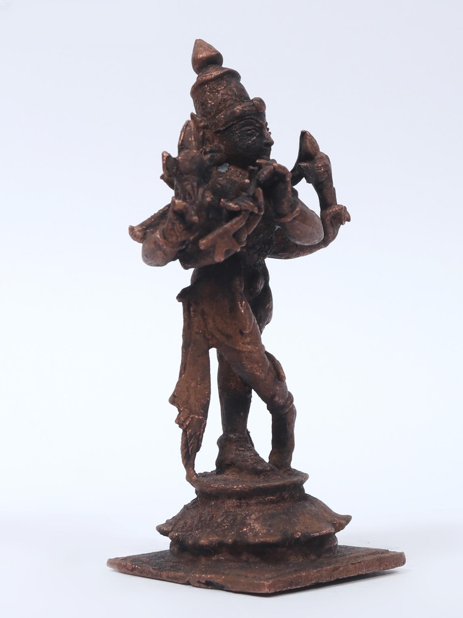4" Small Lord Venugopal Krishna | Copper Statue - 2