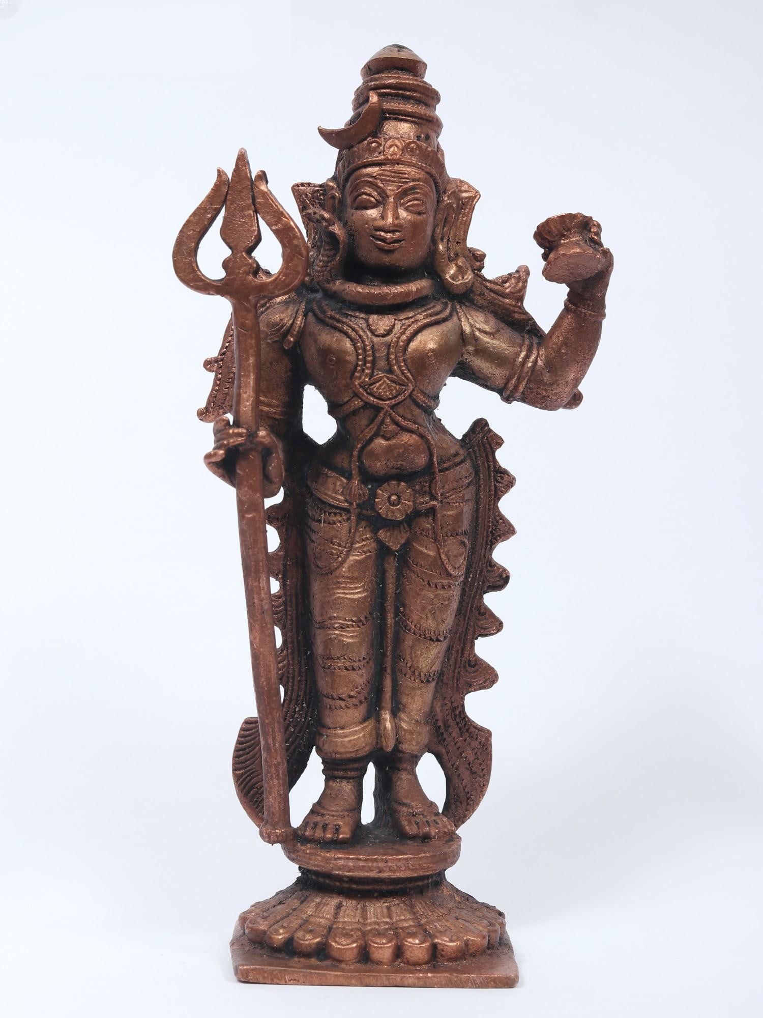6" Small Lord Shiva with Trident and Damaru | Copper Statue: Title: 6" Small Lord Shiva with Trident and Damaru | Copper Statue Description: Additional Information: Small Sized Statues Reserve: $103.00 Shipping: Domestic: Flat-rate of $11.00 to anywhere within